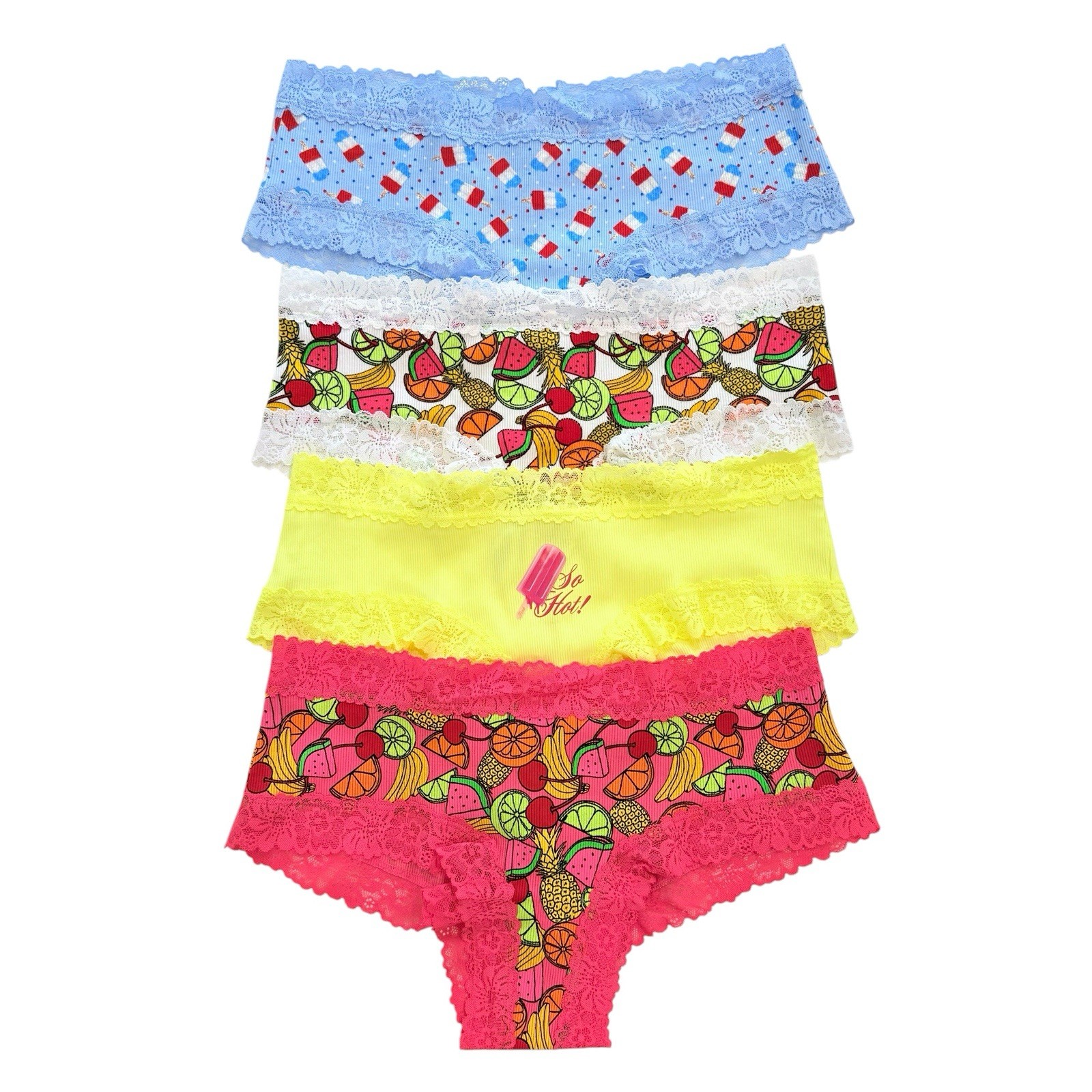Victoria’s Secret PINK Cheeky Lace Panties Medium LOT OF 4 So Hot Fruit Popsicle