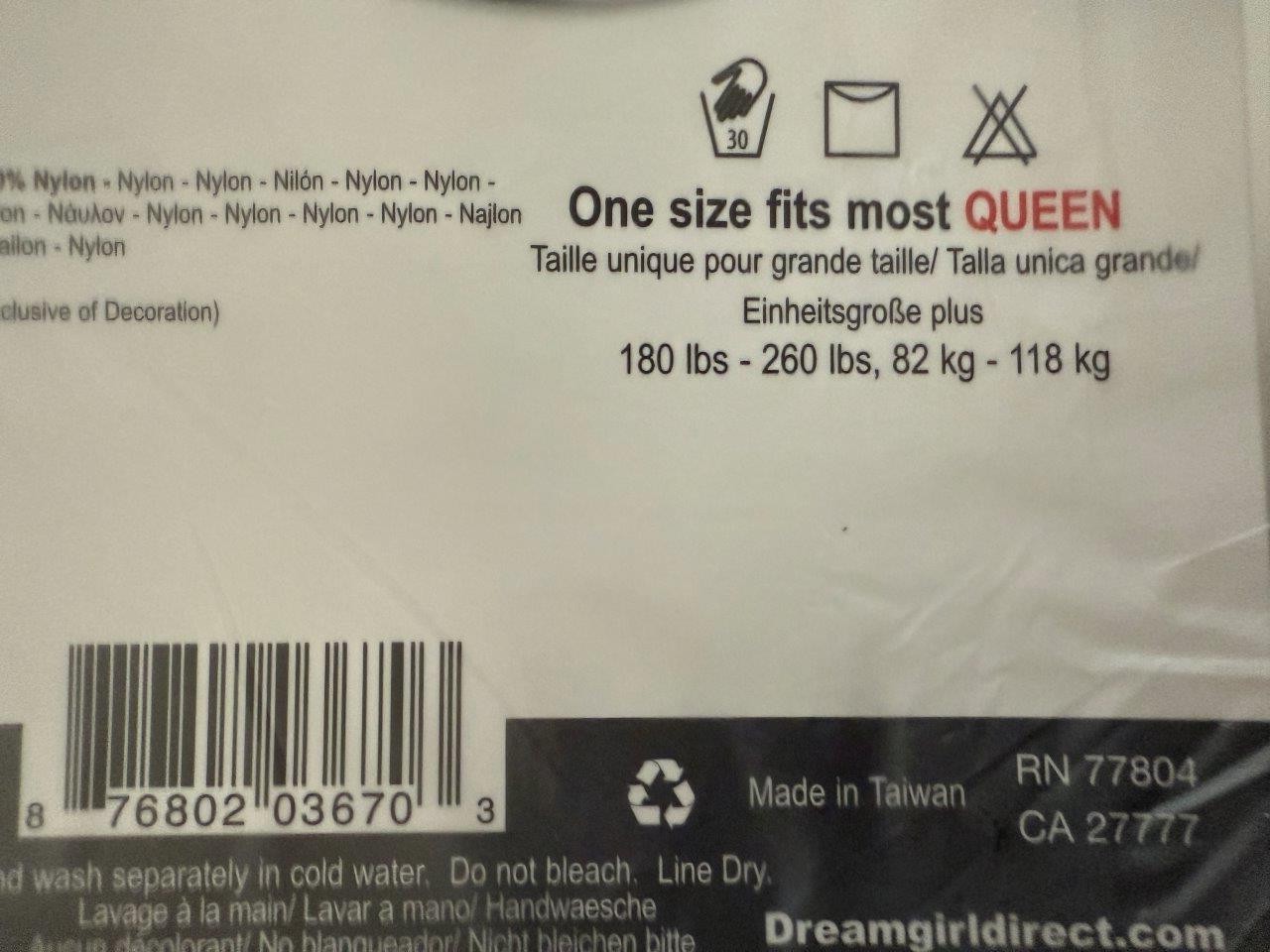 DREAMGIRL Style #0013X Fencenet Panyhose w/Elastic Waistband Sz Queen Black New