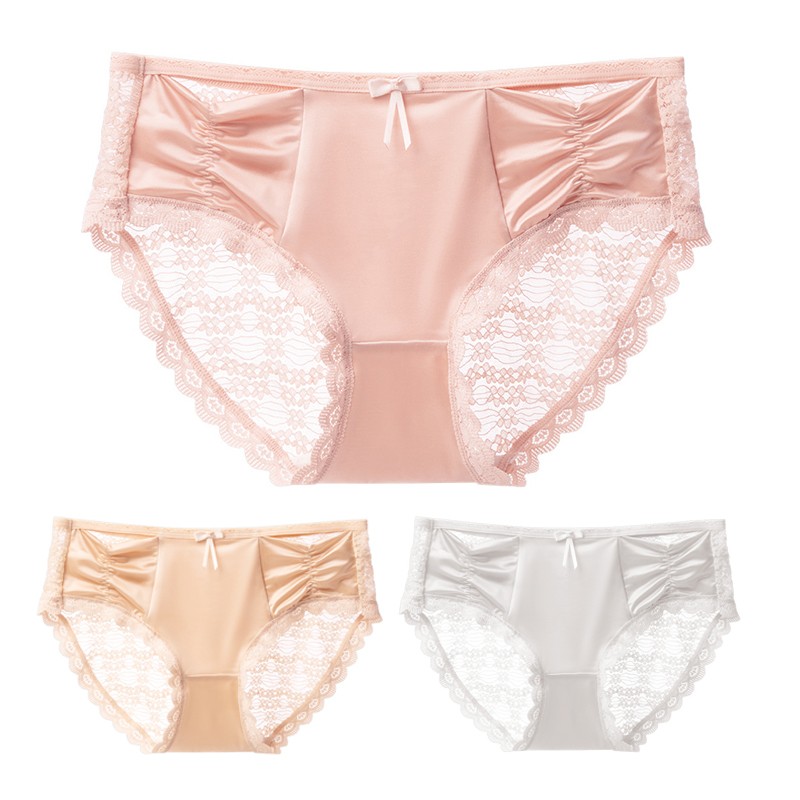3 Pack Lot Sexy Womens Lace Satin Panties Underwear See Through Lingeries Briefs