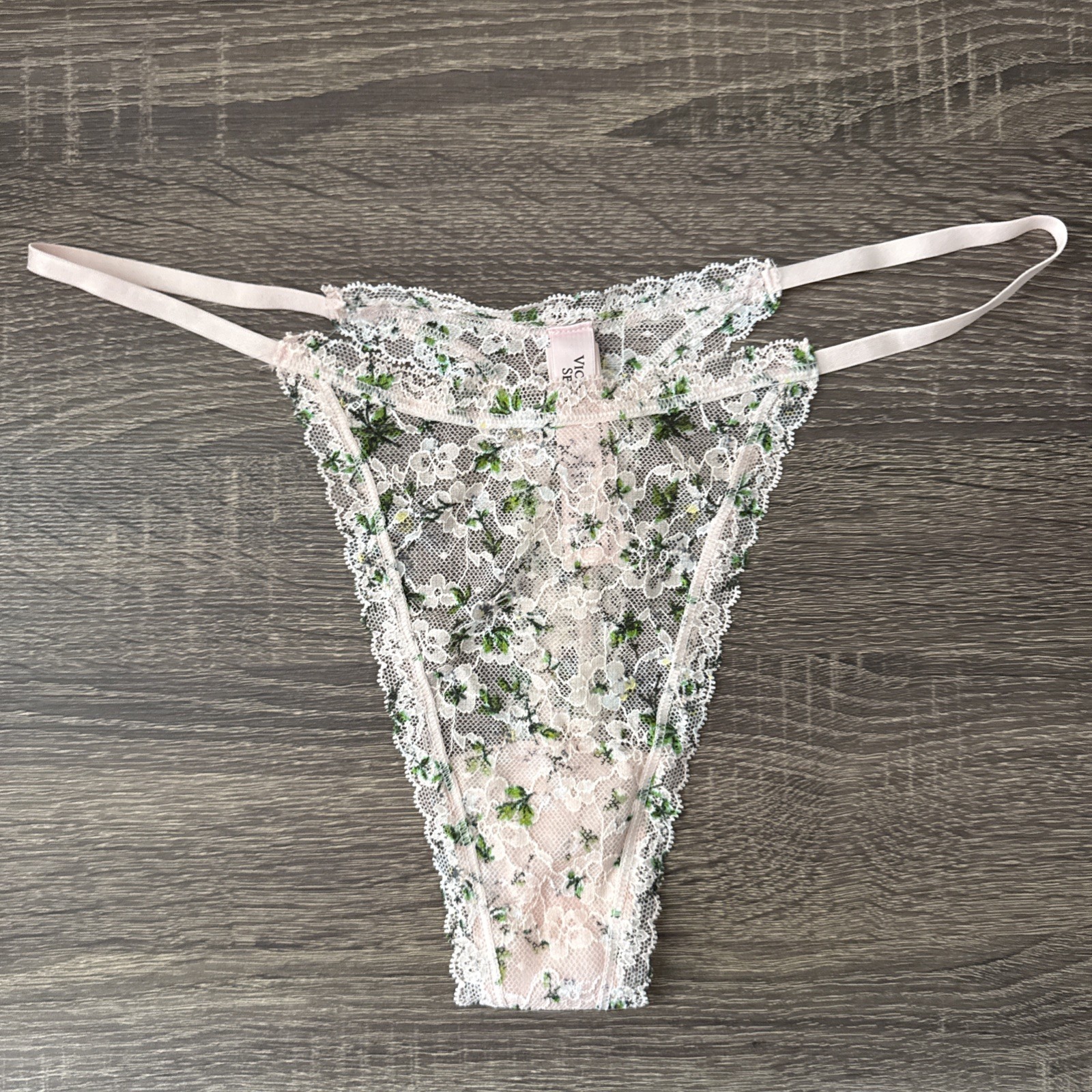 Victoria’s Secret Large Light, Pink Floral Lace String, Thong Panties