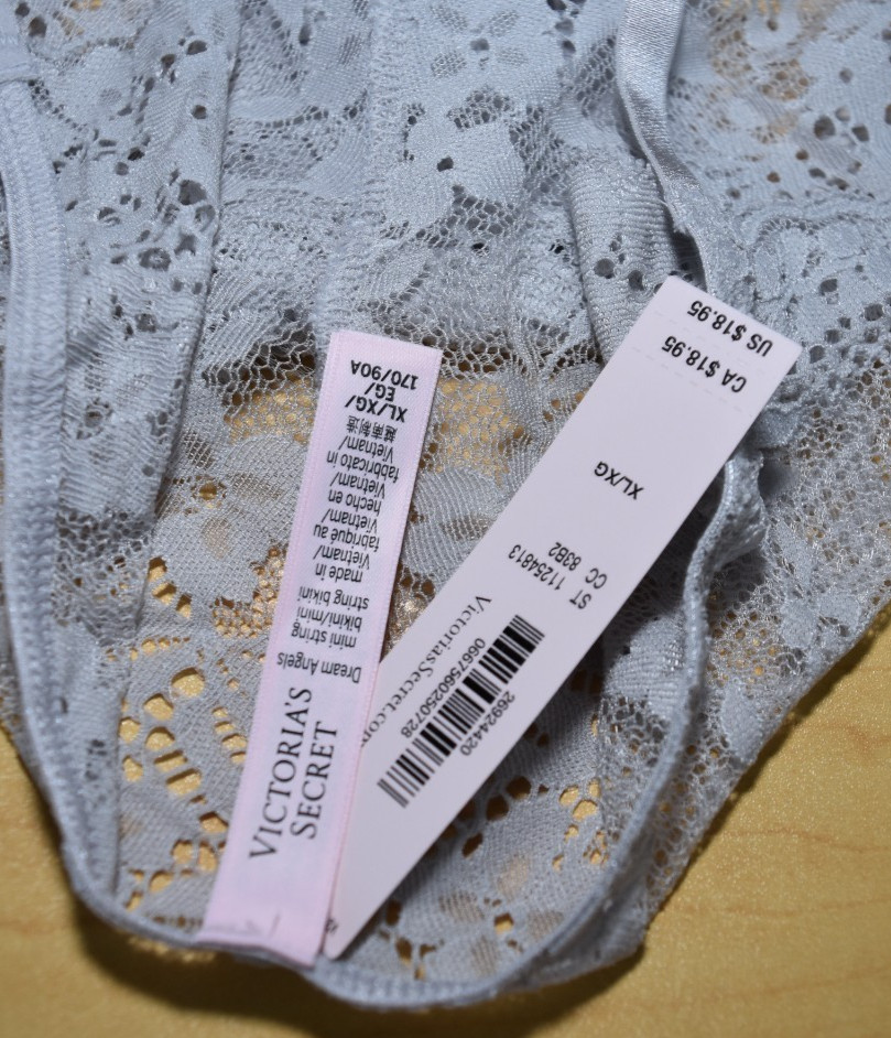 3 Victoria’s Secret Pink Gray Cream Dream Angels Mini String Bikini Panty XL Lot
