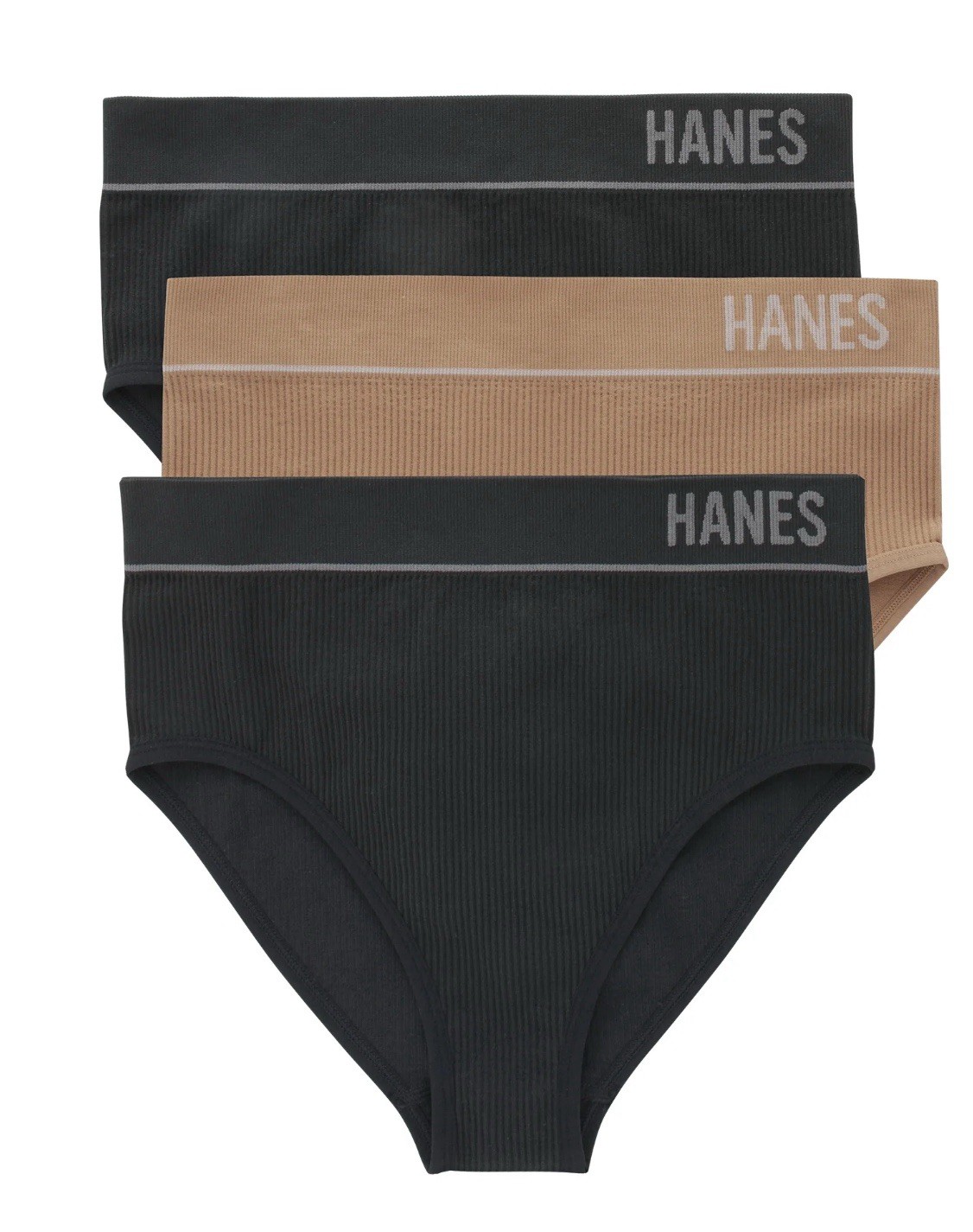 Hanes Originals Women’s Seamless Rib Hi-Leg Bikini Underwear 3-Pack Size Medium