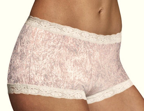 MAIDENFORM Fabulous Fit Classic Lace Ivory Peach Boyshort Panty Womens L XL 2XL