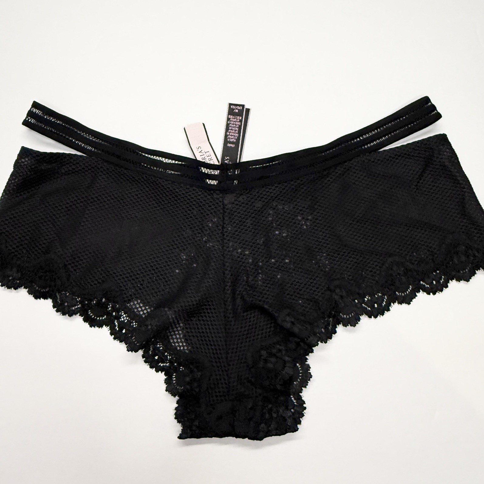 2016 Victorias Secret Very Sexy Cheeky Black Fishnet and Lace Panties Size Med