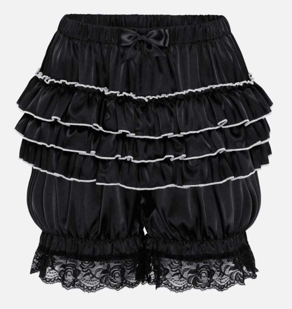 Silky satin bloomers black shorts pants ruffled lace trim sissy size S / UK 8