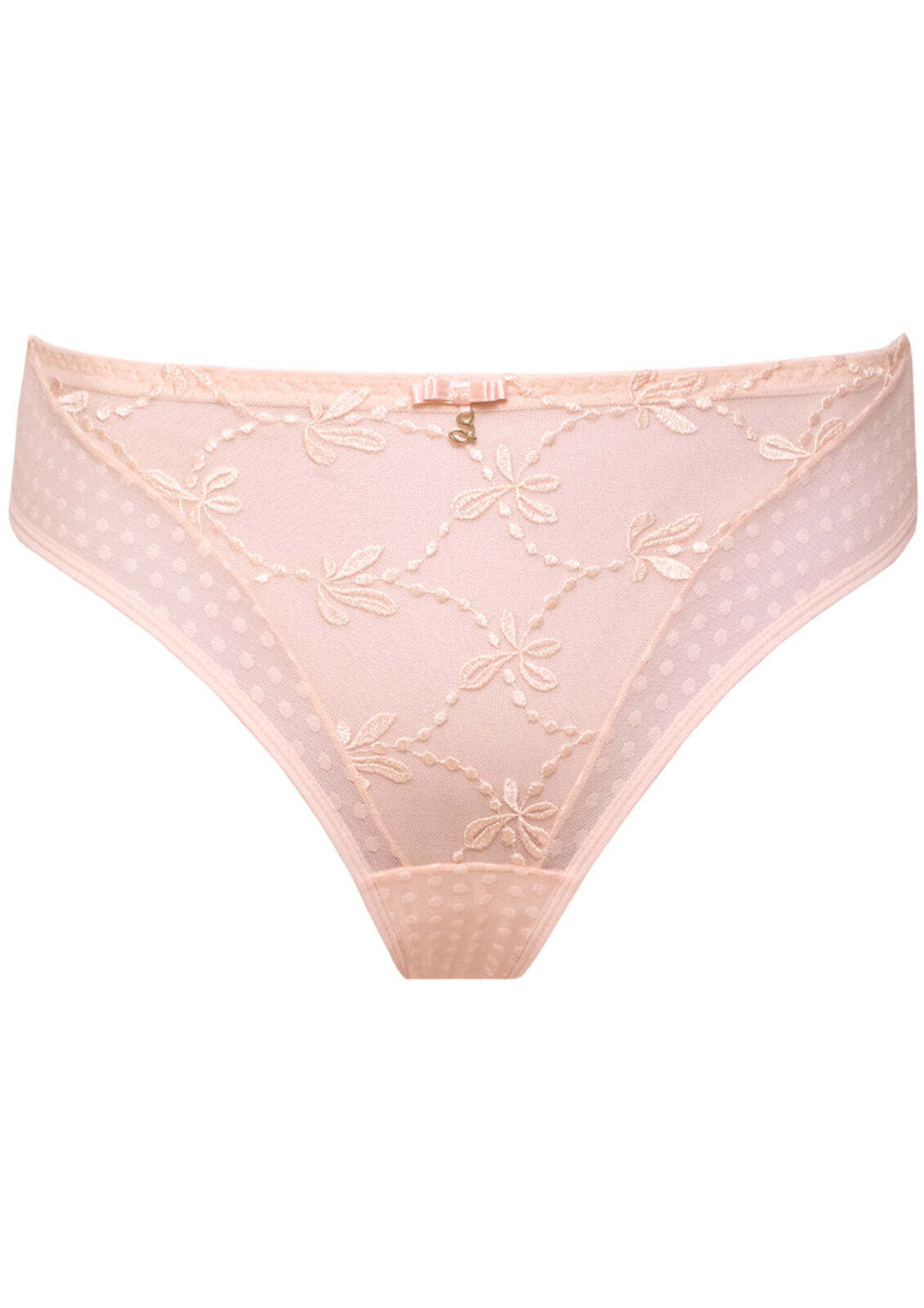 Samanta Donna Sheer Mesh Tulle Embroidered Tanga Panty New Pink Lingerie M300