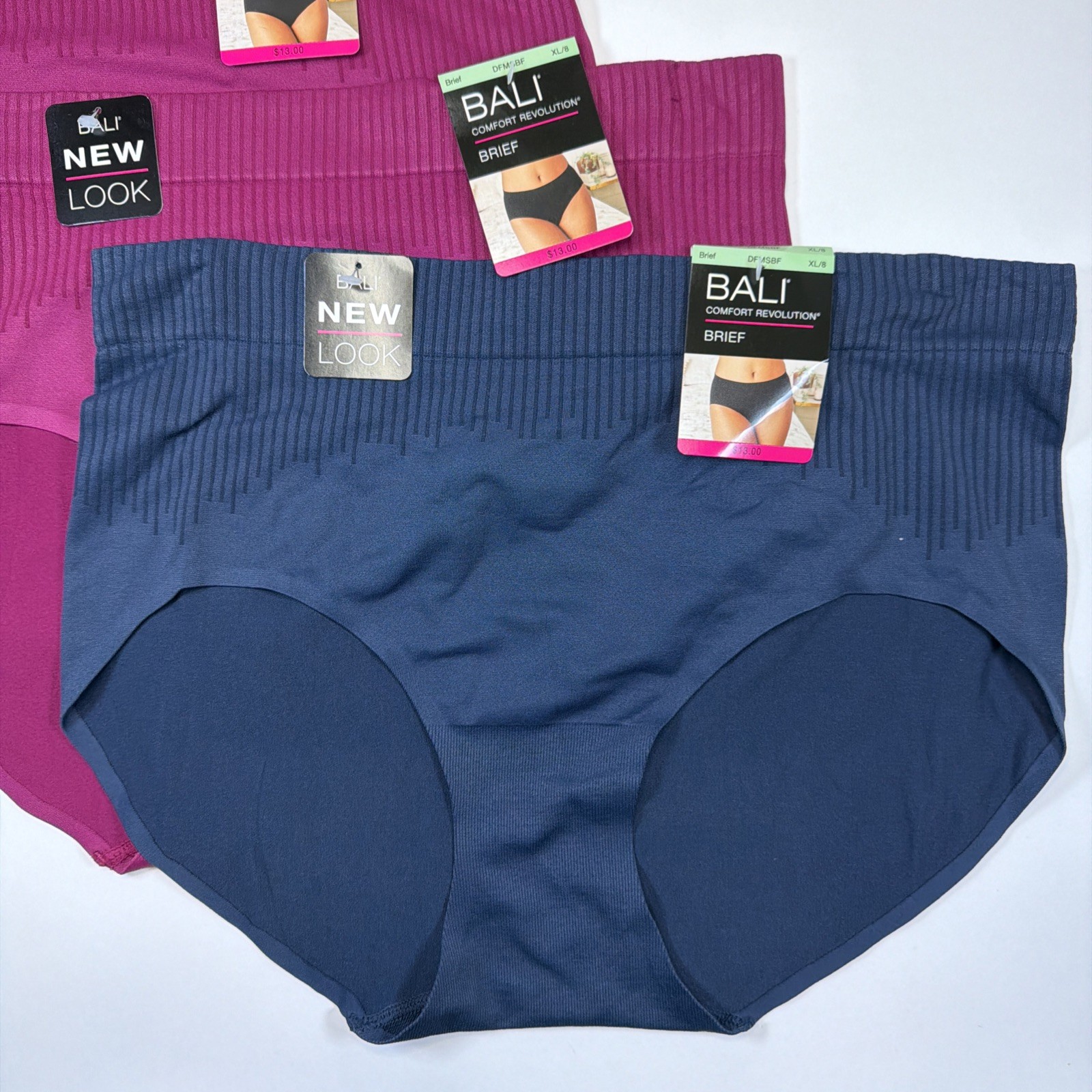 Bali Comfort Revolution Modern Seamless Red Blue Brief Panty XL/8 DFMSBF 3 Pack