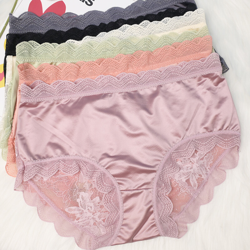 Pack Of 6 Sexy Womens Satin Panties Briefs Lingeries Lace Trim Sheer Underwear