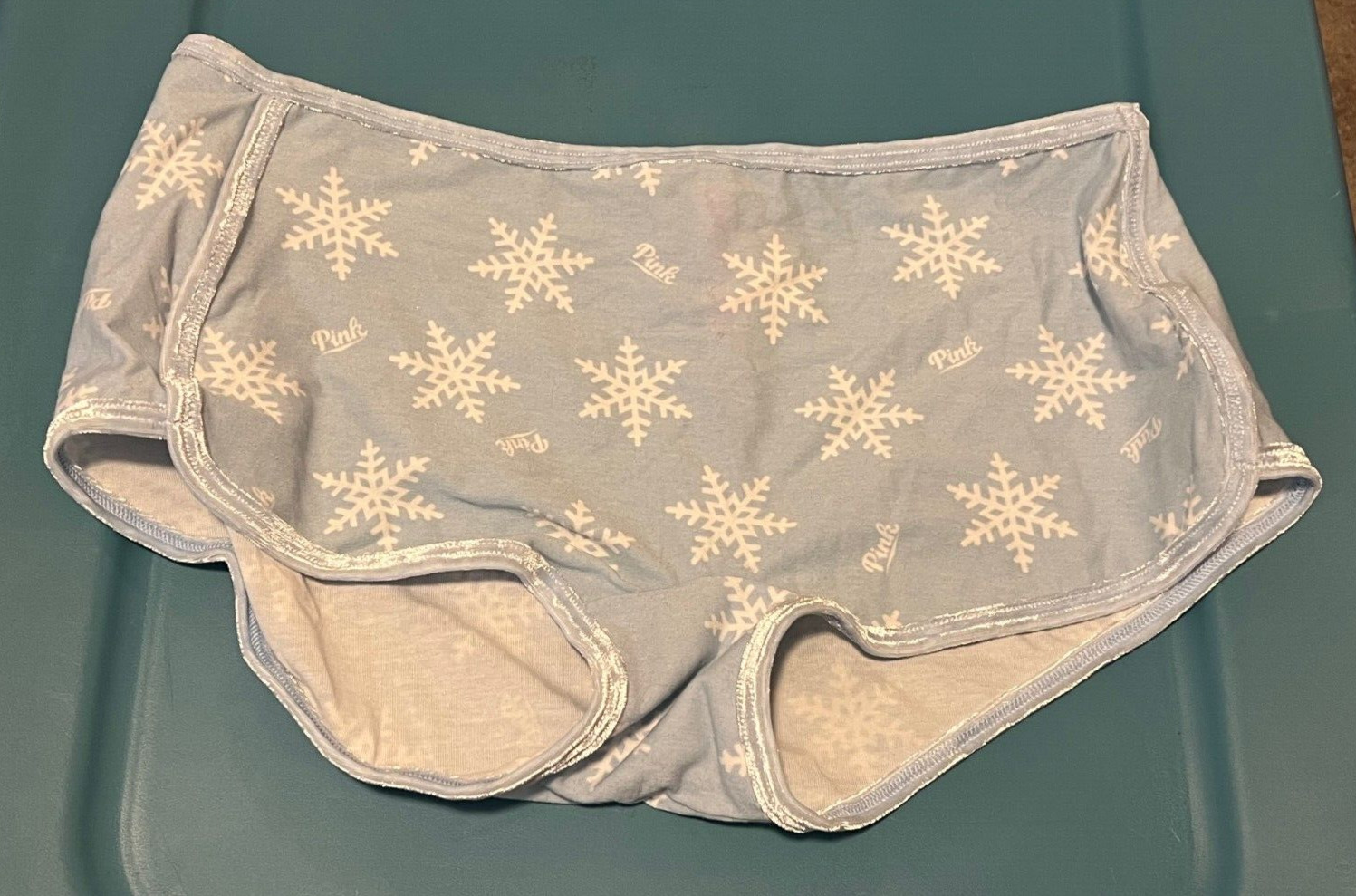 Victoria’s Secret Pink Blue Snowflake Winter Christmas Boyshort Panty Large NWT