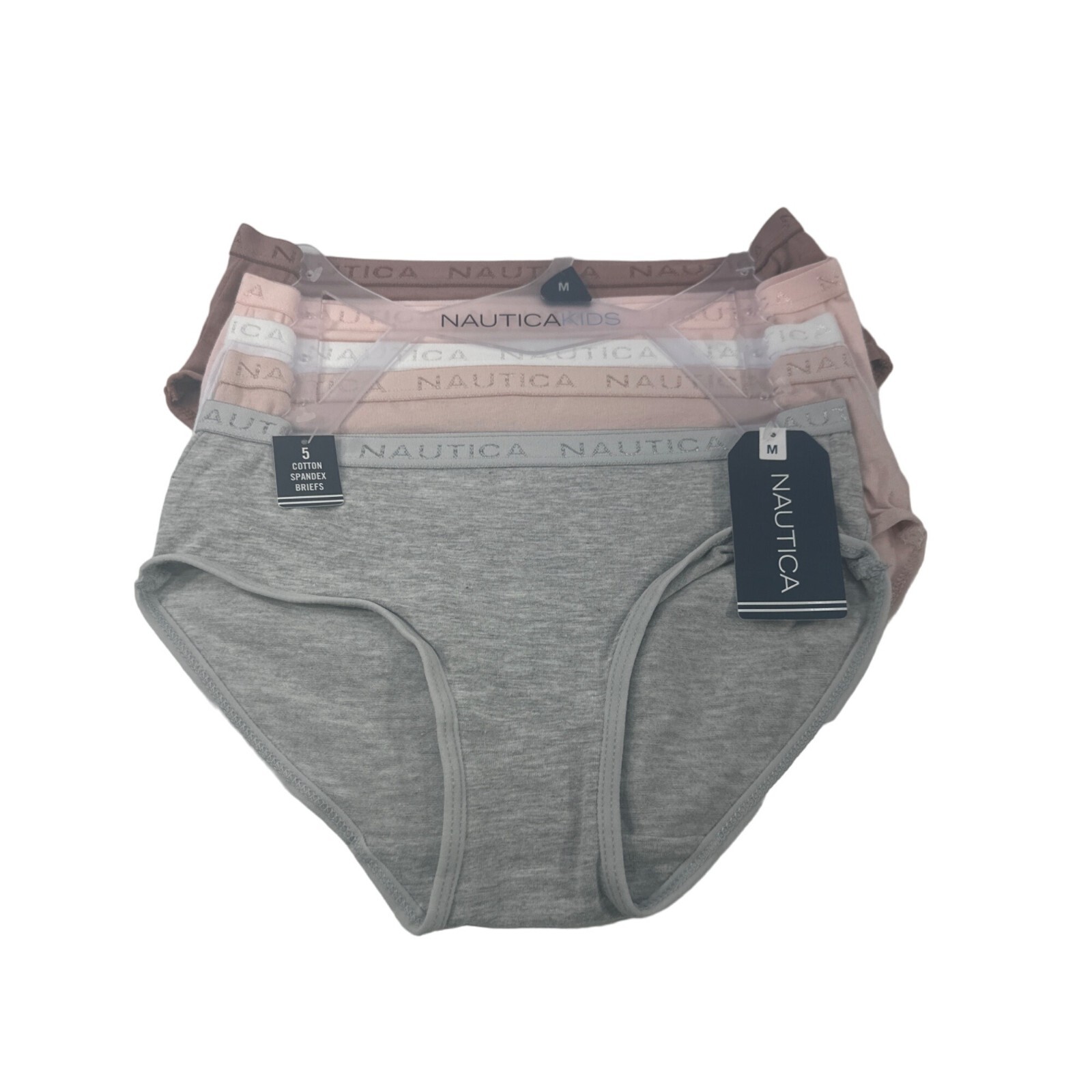 Lot Of 5 Nautica Girl’s Size Medium Panty Brief Brown Pink White Beige Gray New