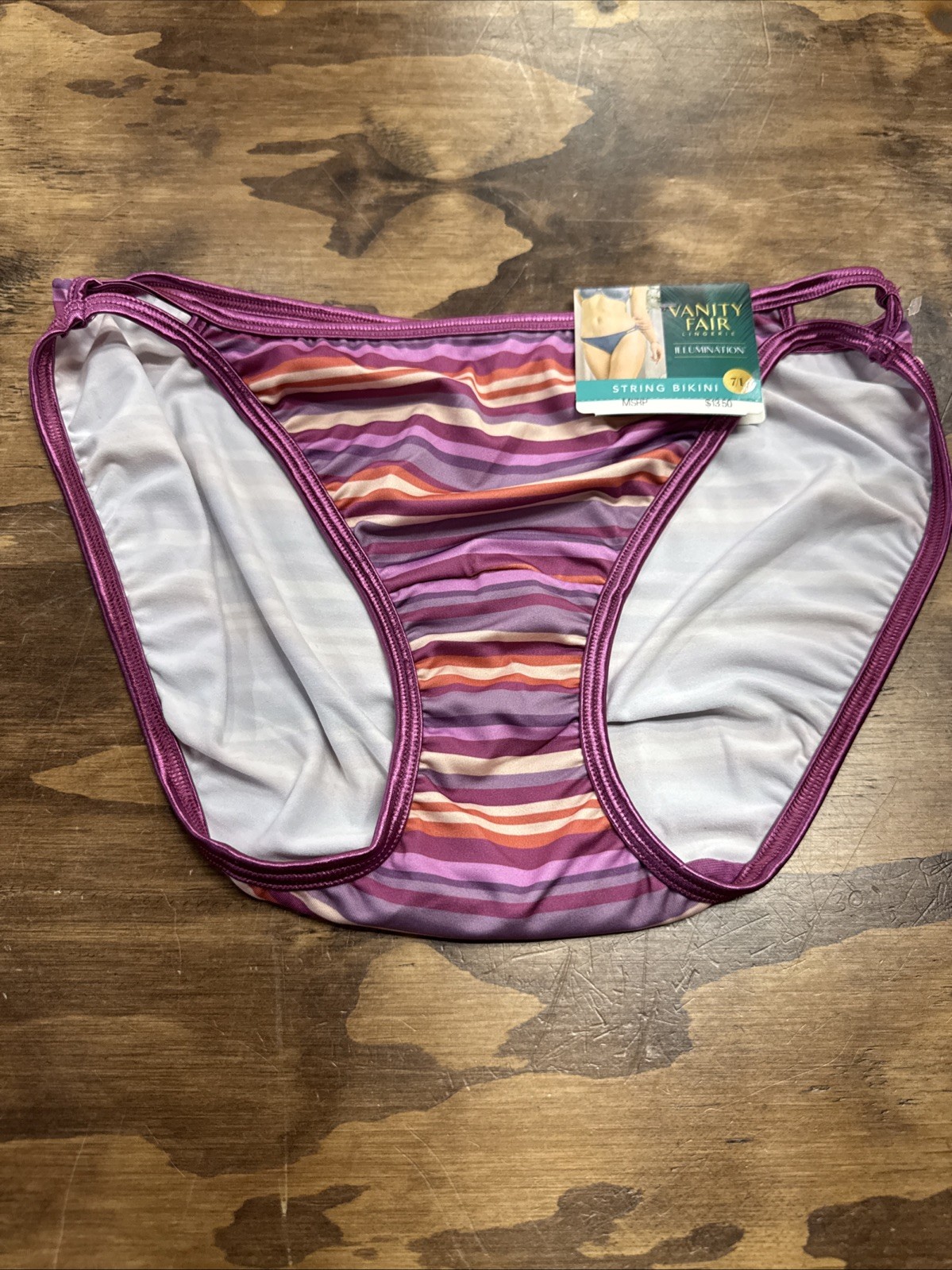 New 2 Pairs Vanity Fair Illumination String Bikini Panties Lily & Stripe 7 L NWT