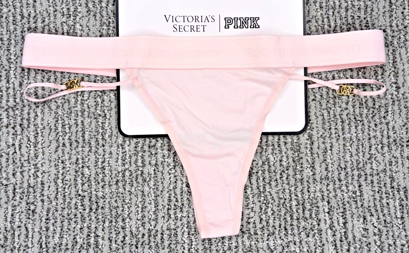 Victoria’s Secret NWT XL Pink Strappy Logo Hardware Thong Panty Cute Sexy