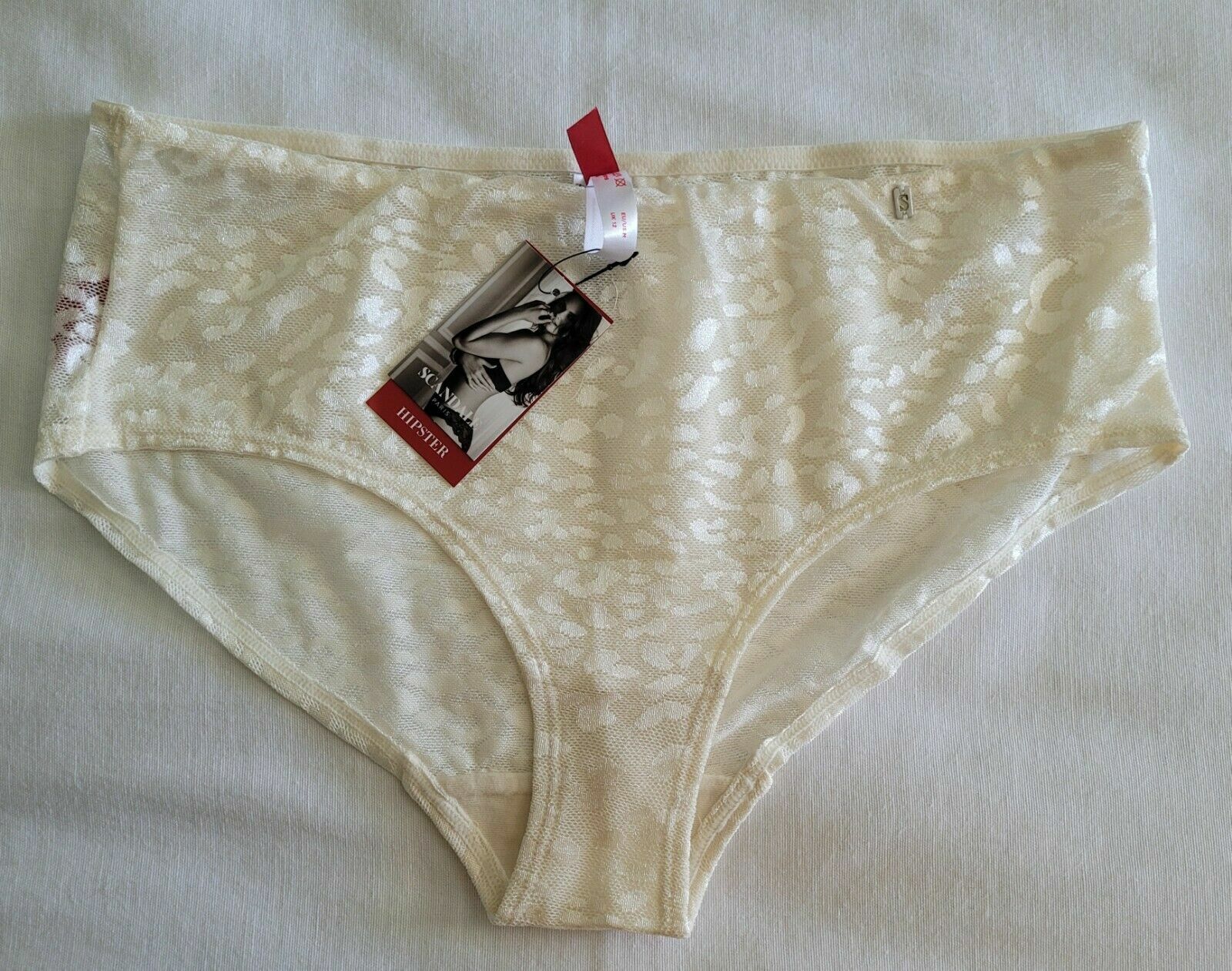 Scandale Paris Women’s Animal Print Lace Hipster Ivory Size M NWT Free Ship