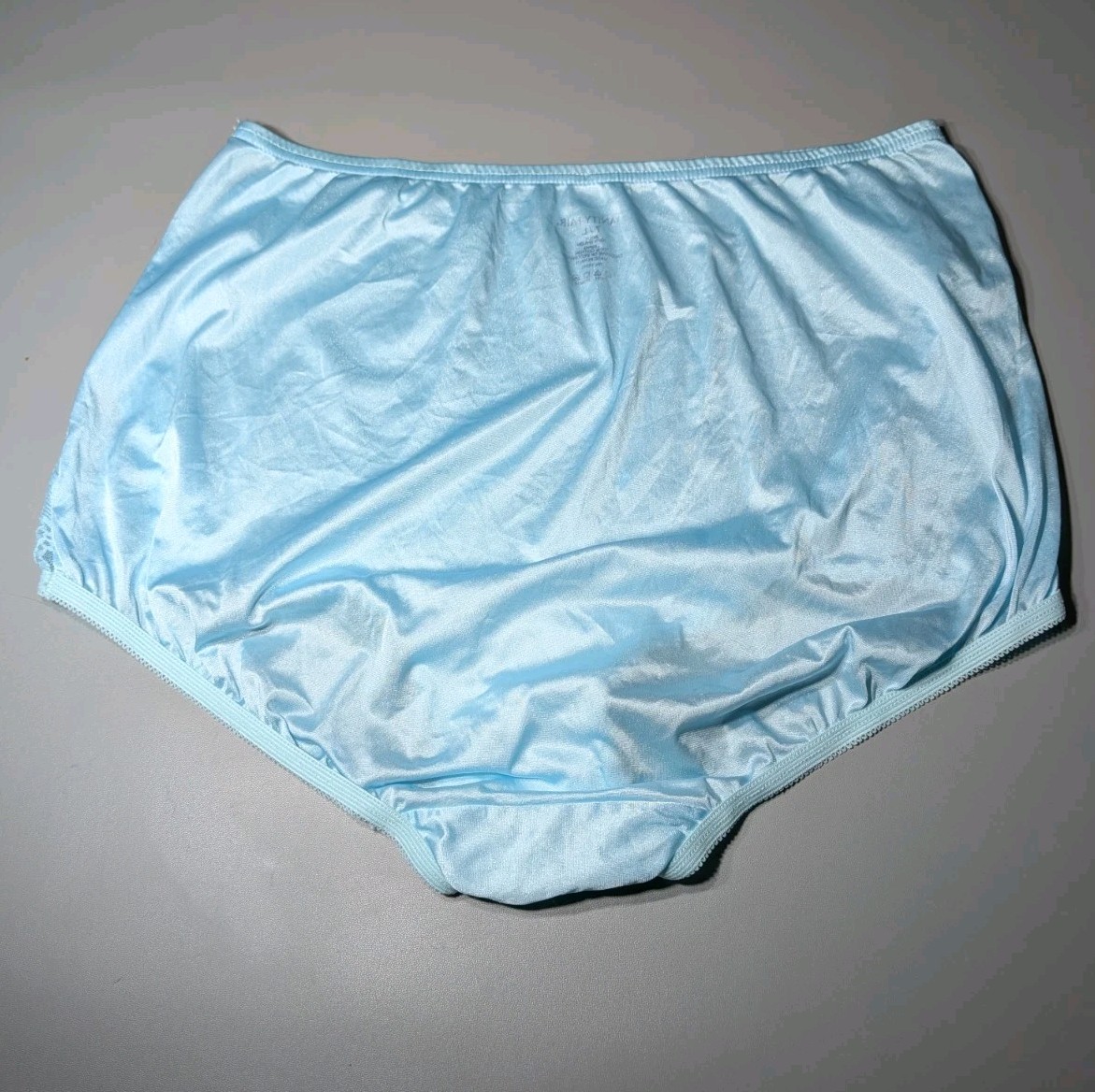 Retro VTG Vanity Fair Granny Panties Blue Satiny Nylon Lace Accent Size 7 Large