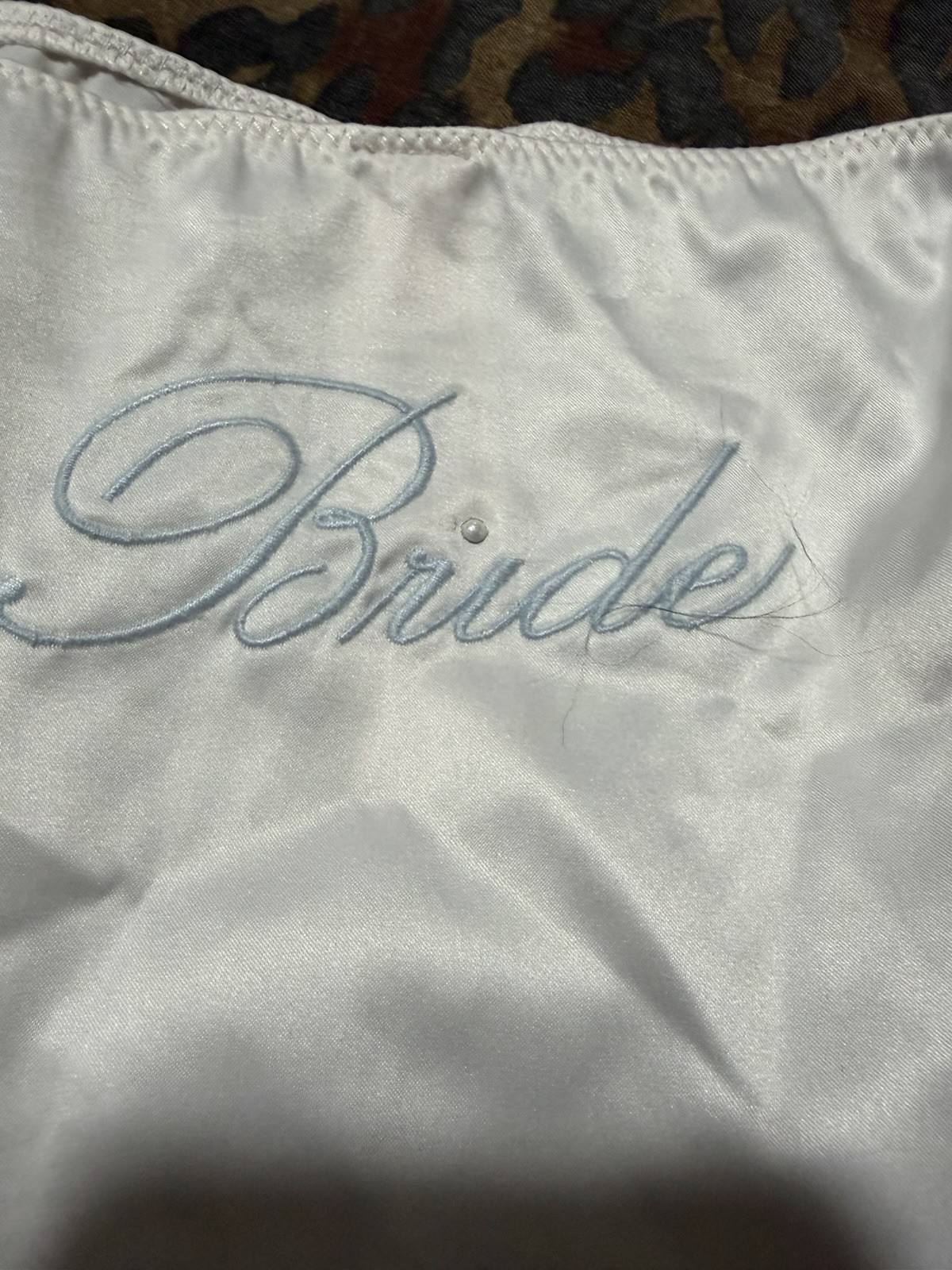 Victoria Secret Tease White Satin embroidery “BRIDE” Blue Side Ties Cheeky NWT M