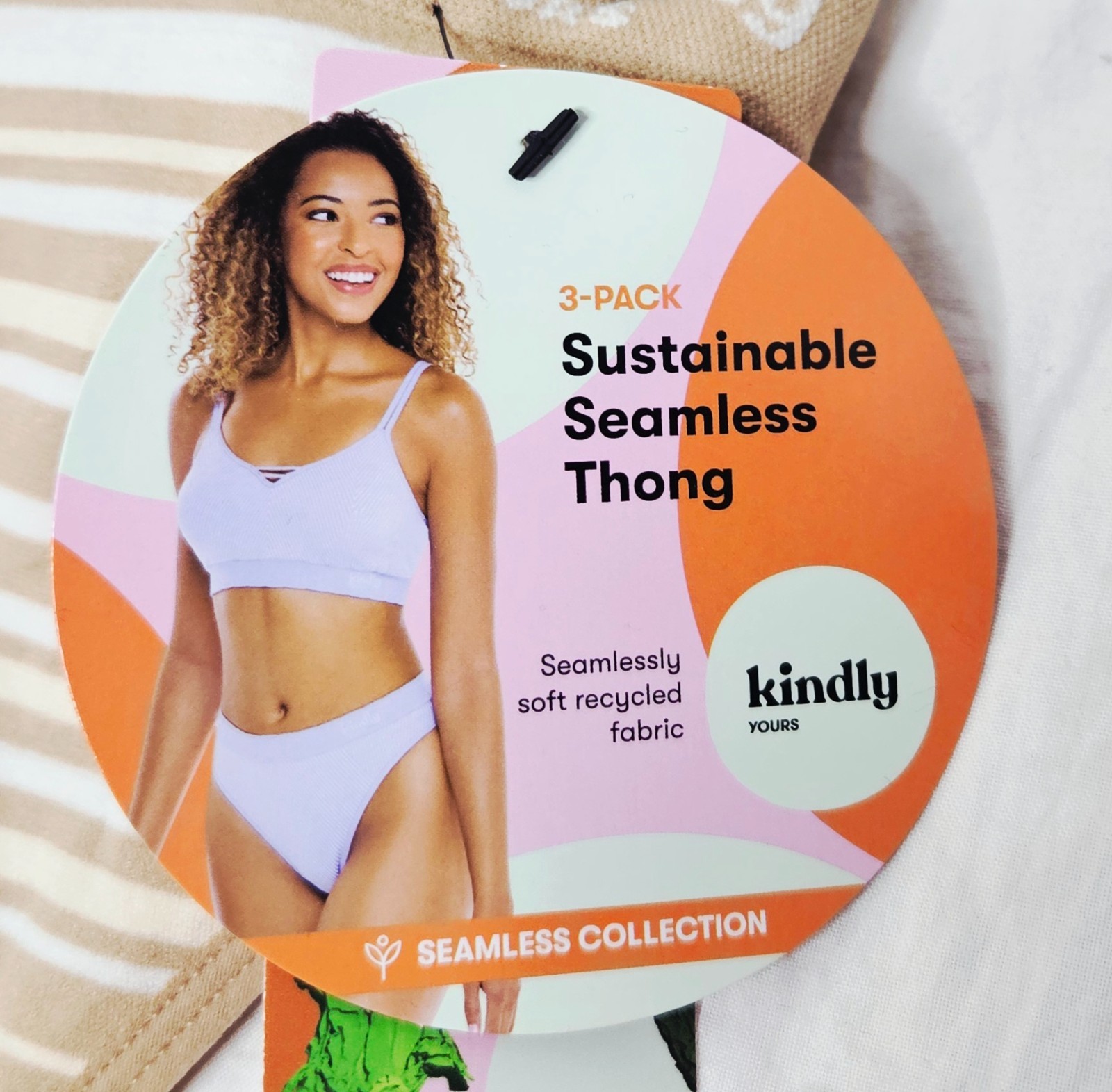 Kindly Yours Women’s Seamless Thong 3-Pack Tan Stripe Soft XL (16-18)