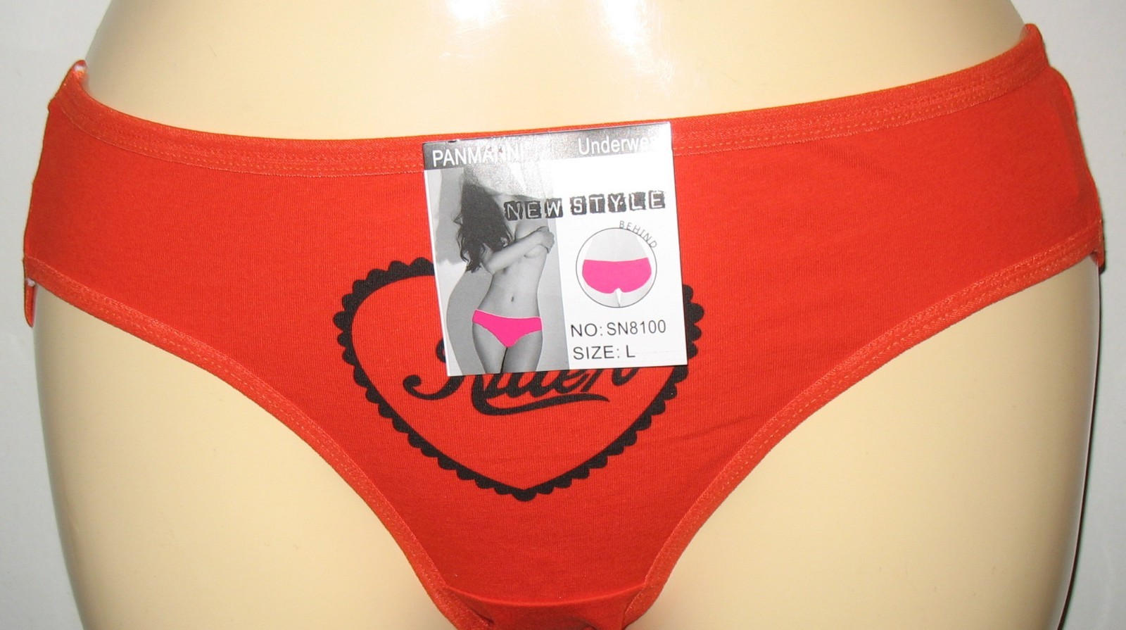PANMANNI – NEW – SIZE:LARGE – RED – COTTON STRETCH PANTY ” KITTEN ” ON FRONT
