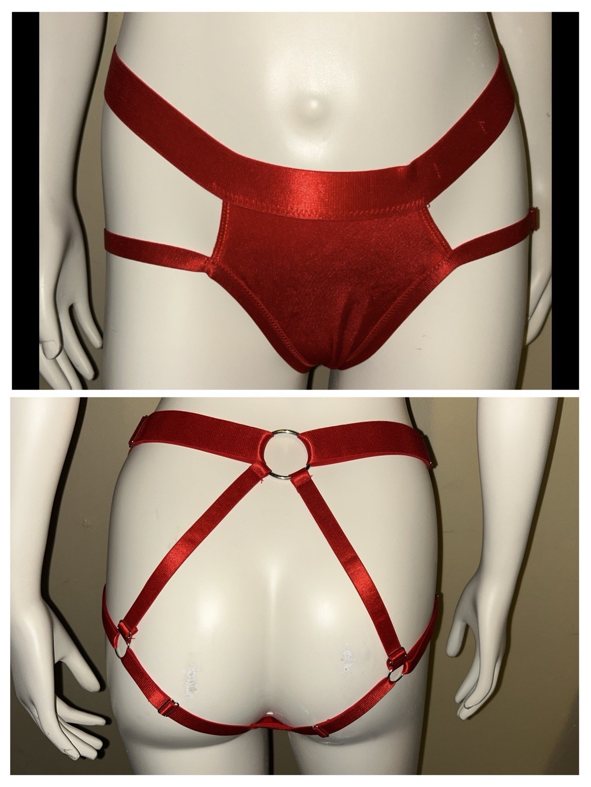 Open strappy panty Woman Size LARGE Red Multiple Strap Adjustment – Crossover
