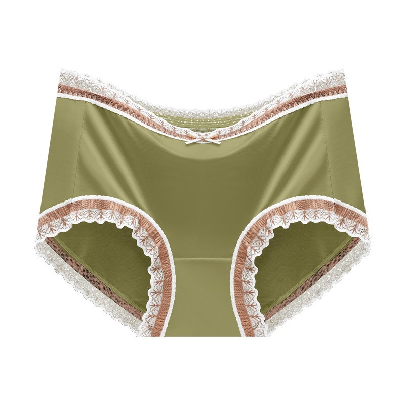 3 Pack Lace Satin Seamless Panties Mid Waist Bikini Antibacterial Cotton Crotch