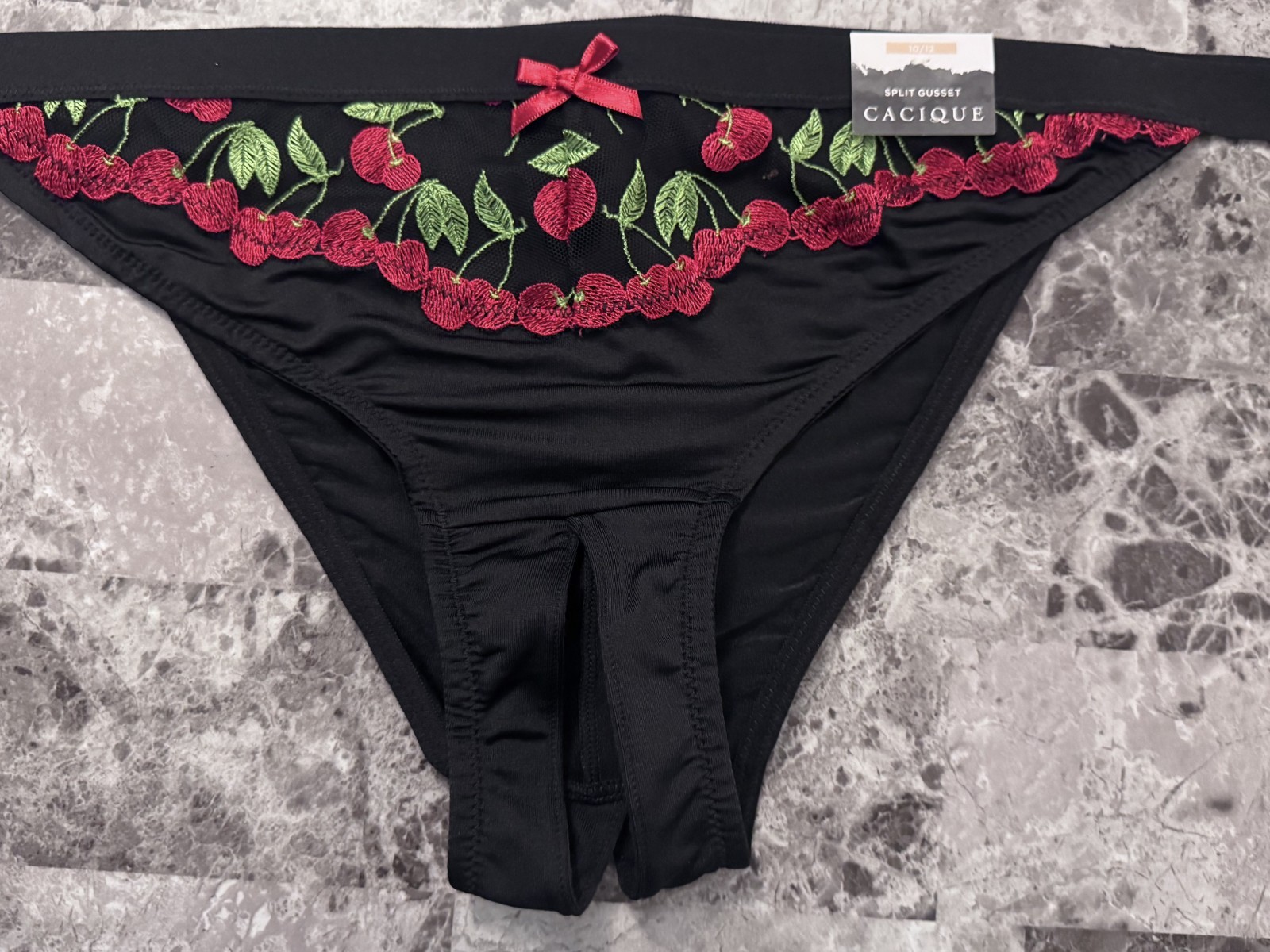 NWT CACIQUE LANE BRYANT 10/12 CHERRY SPLIT GUSSET CROTCHLESS BRAZILIAN PANTIES