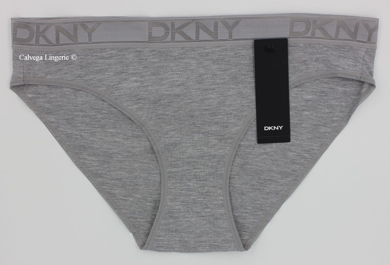 NWT DKNY DK8822 “Tops” Low-Rise Logo Cotton / Modal Bikini, Gray Mélange