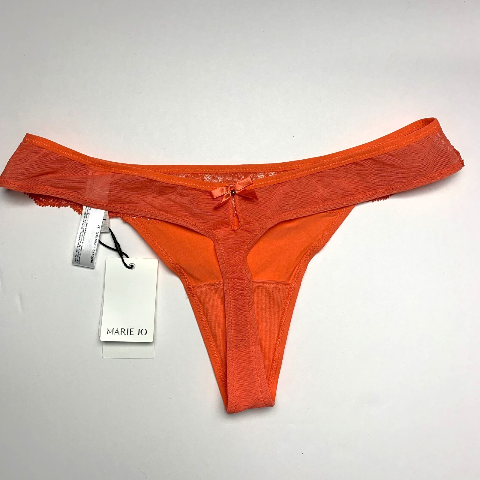 NWT Marie Jo Pearl Floral Scalloped Lace Thong Panty Keyhole Small Coral Orange