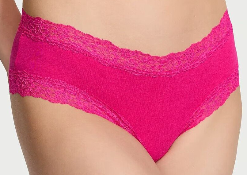 S Hot Bright Pink Victoria’s Secret Stretch Cotton Lace-Waist & Leg Cheeky Panty