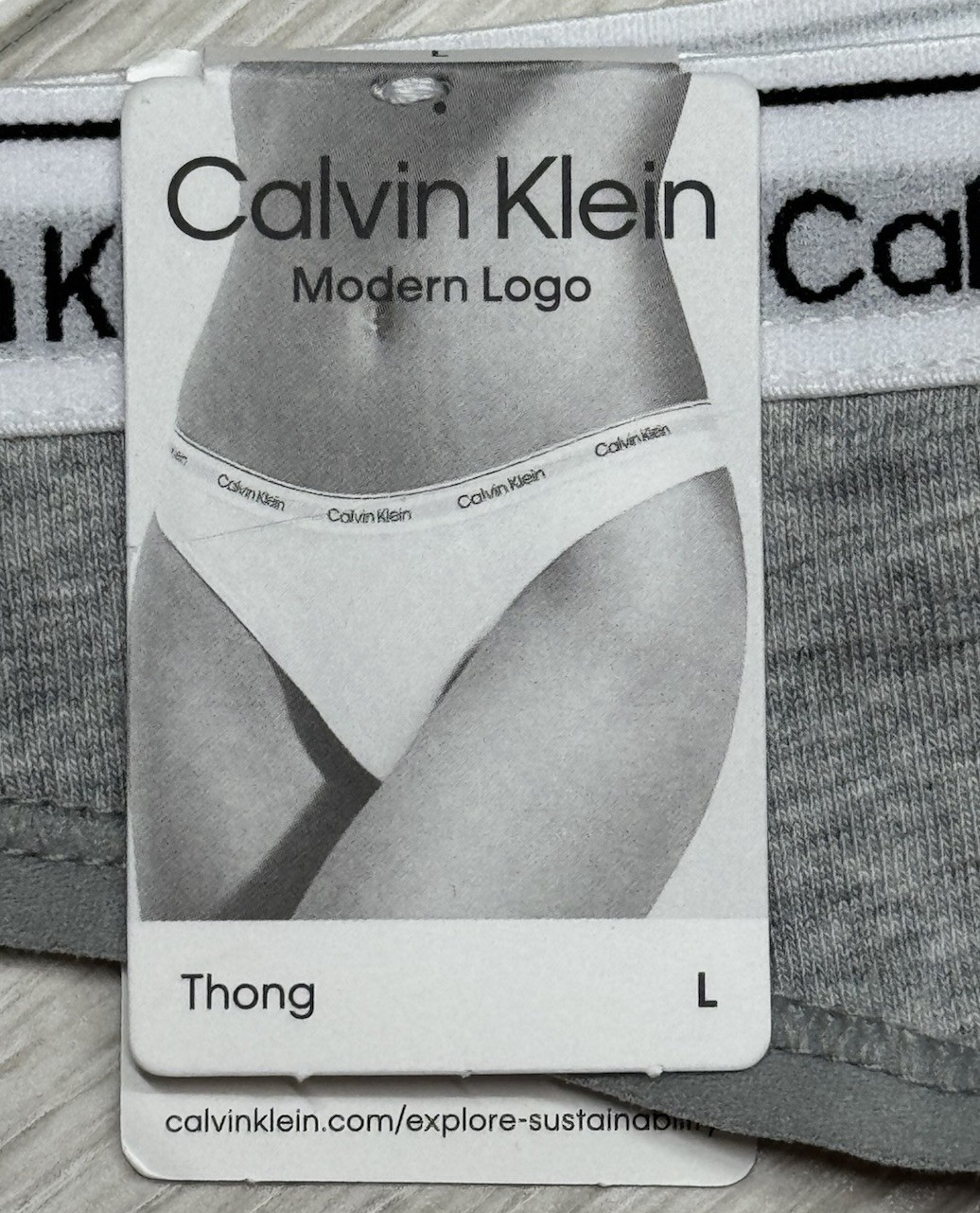 CALVIN KLEIN CK Carousel Logo Women’s QD5043 Cotton Thong Panty Gray Size L