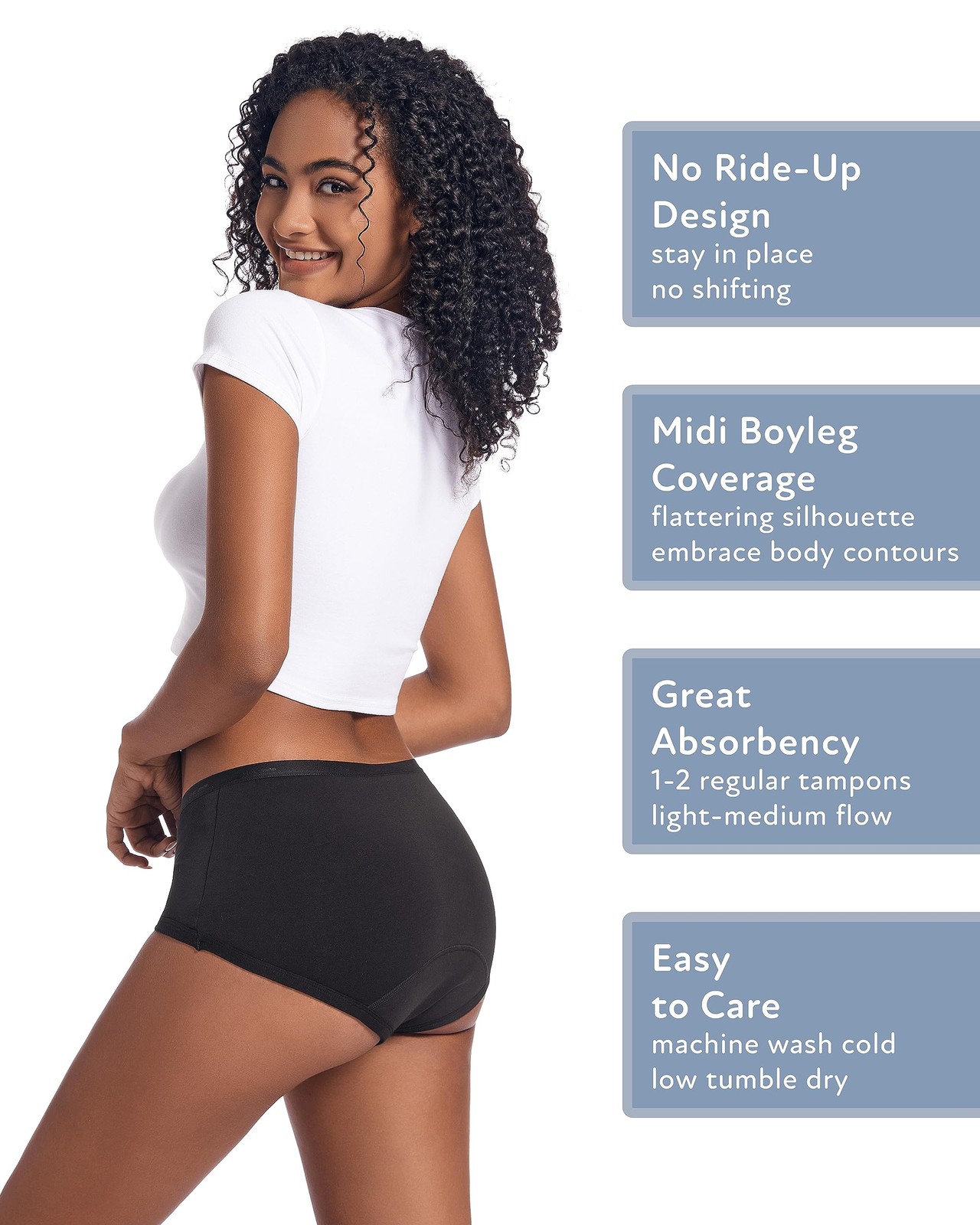 Organic Cotton Boyleg Period Underwear for Women & Teens Moderate Absorbency…