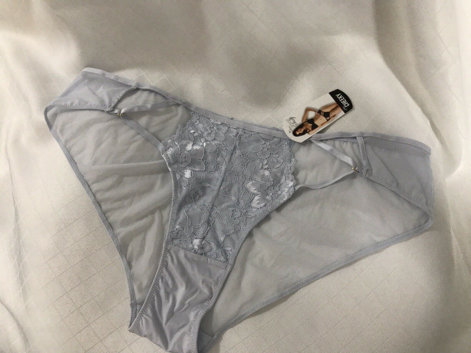 Womens Size XXXL/10 Panties Bikini Ice Blue Sheer Rear Lace Panel 1) panty