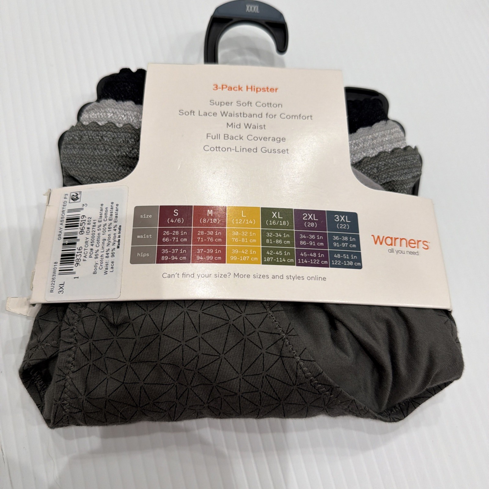 3 Pack Warners Comfort Waistband Hi Cut Panties Lace Cotton Sz XXXL