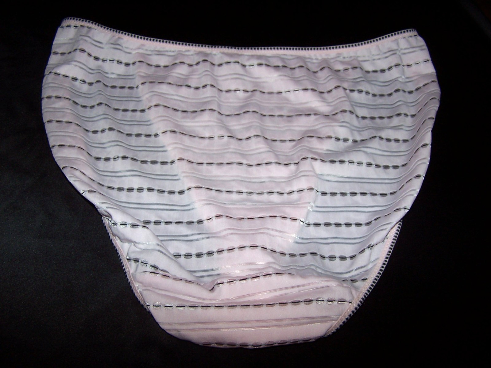 Q-T, High Leg Nylon Spandex Striped Panties, Pale Pink & Black – Size 10