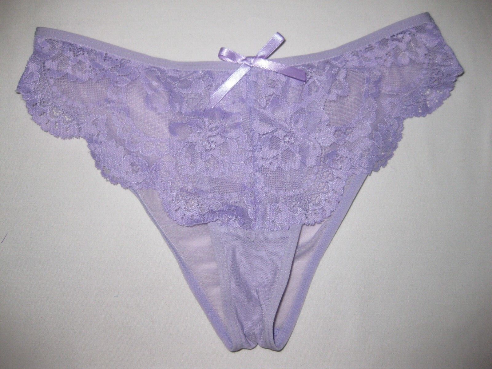 Shein sheer lace & mesh cheeky panties w/bow XS S pastel purple nip kawaii 80s