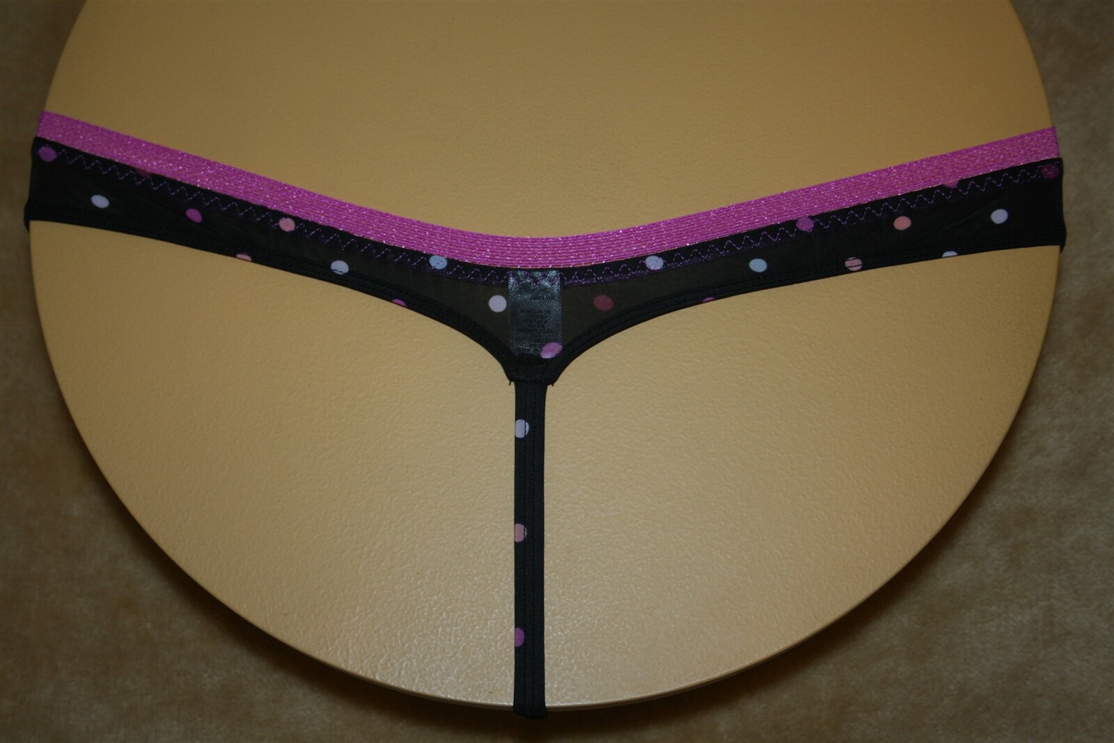 Black G-String With Hot Pink Band & Different Colored Dots On It – Size 5