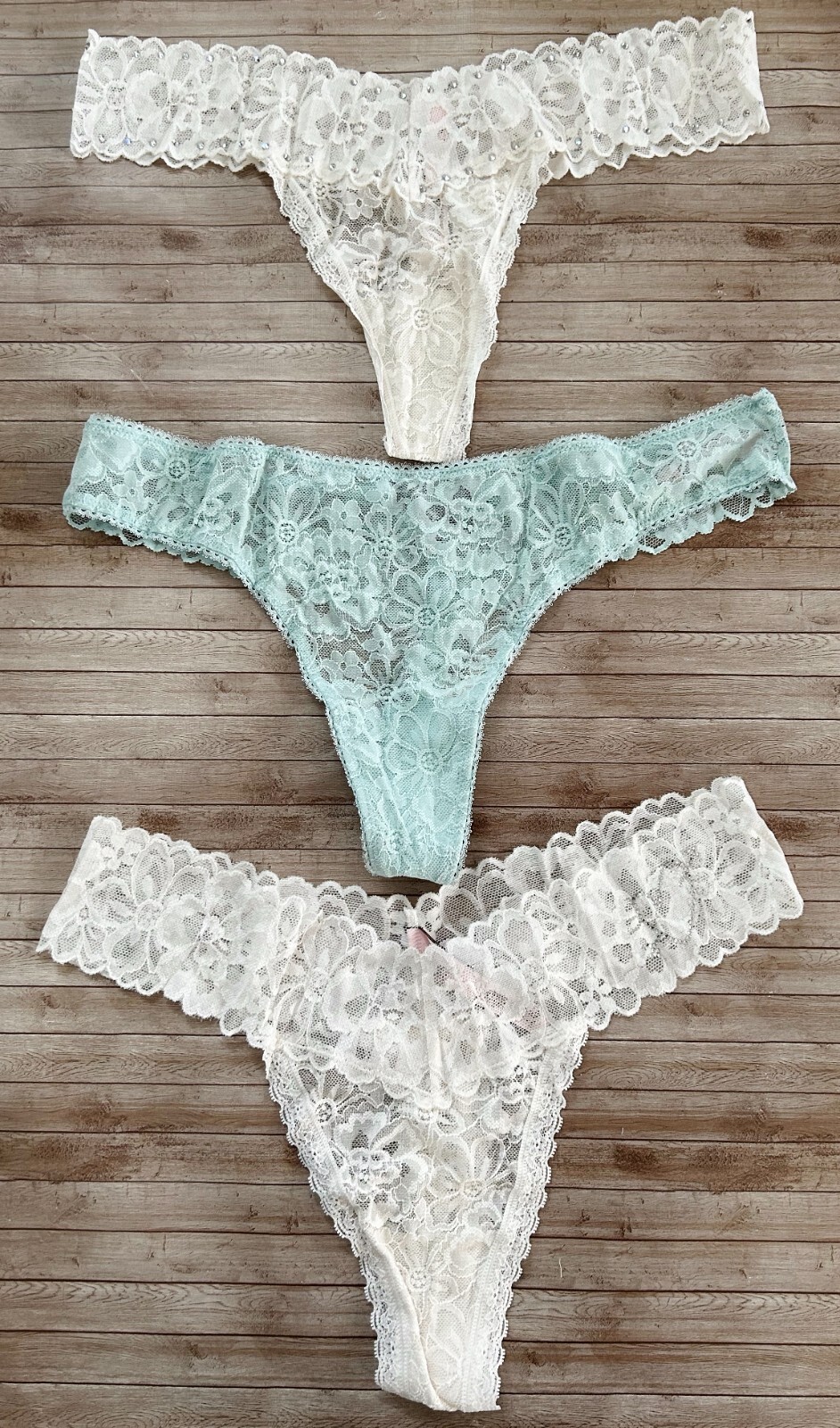 NEW Victorias Secret The Lacie Floral Thong Panty 3 Pack Beauty Bundle XL