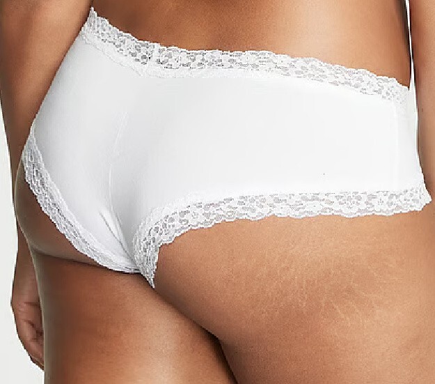 L Bright White Victoria’s Secret Stretch Cotton Lace-Waist & Leg Cheeky Pantie