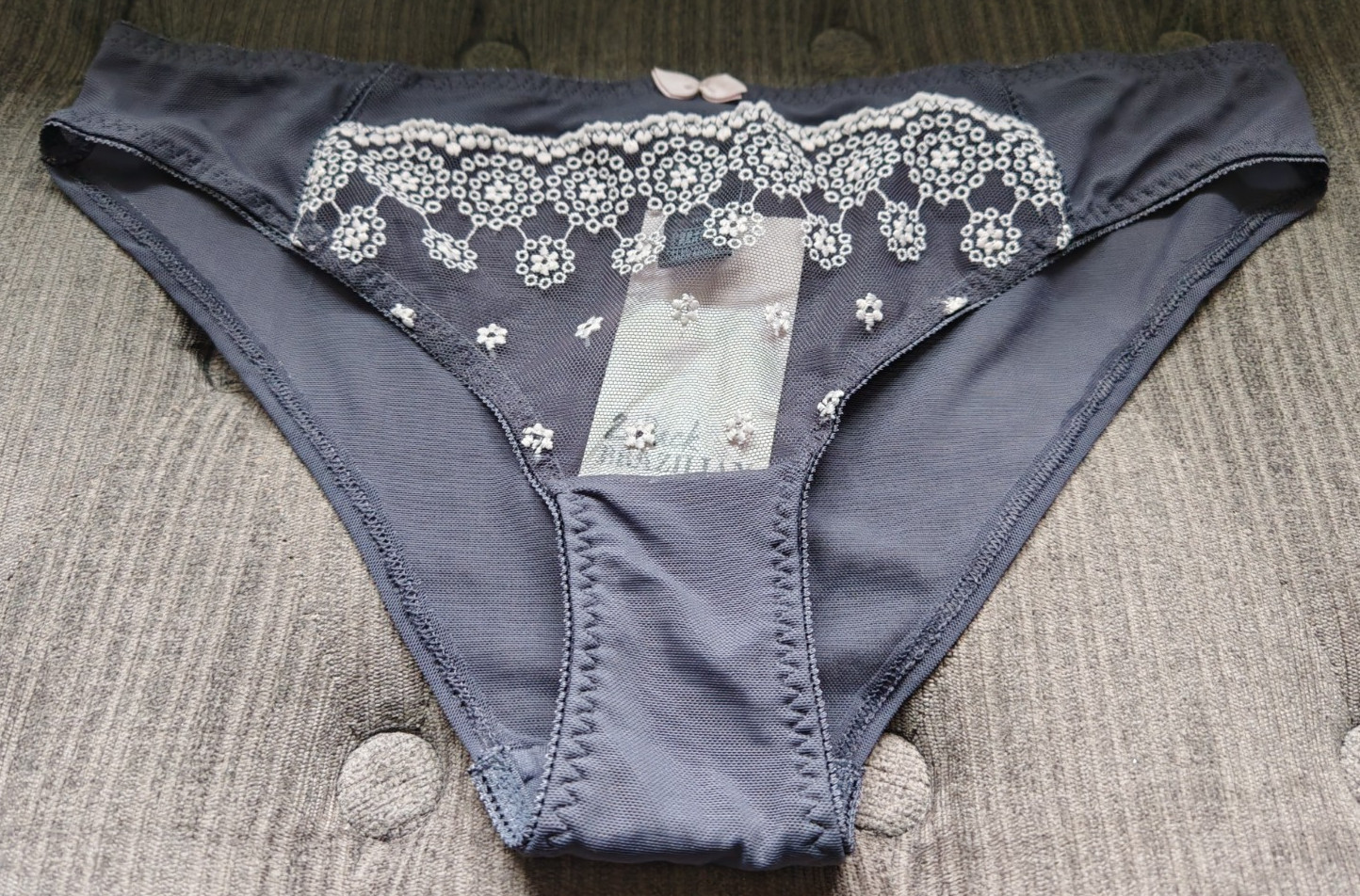 M&S Limited Grey & White Brazilian Knickers Size 12