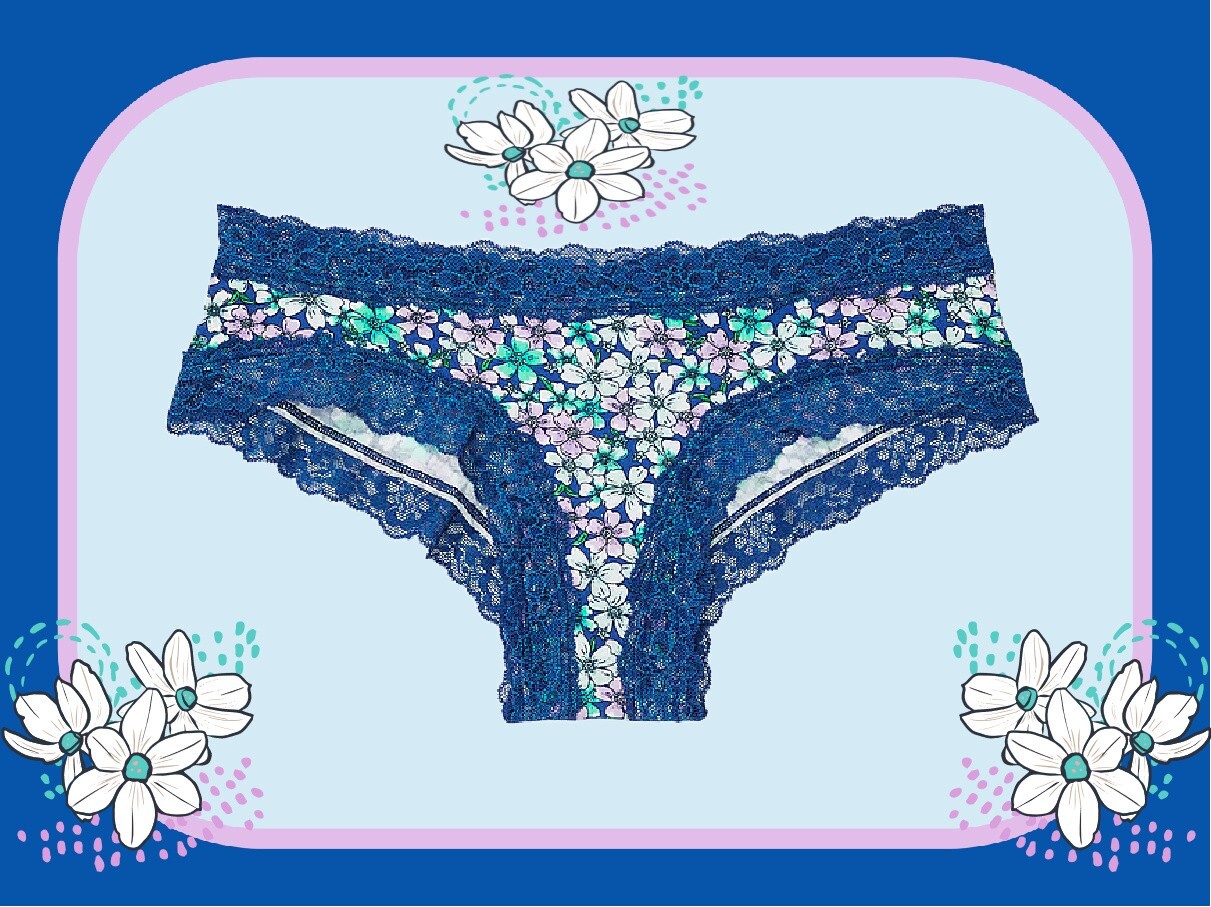 XL Blue Floral Victoria’s Secret Stretch Cotton Lace-Waist & Leg Cheeky Pantie