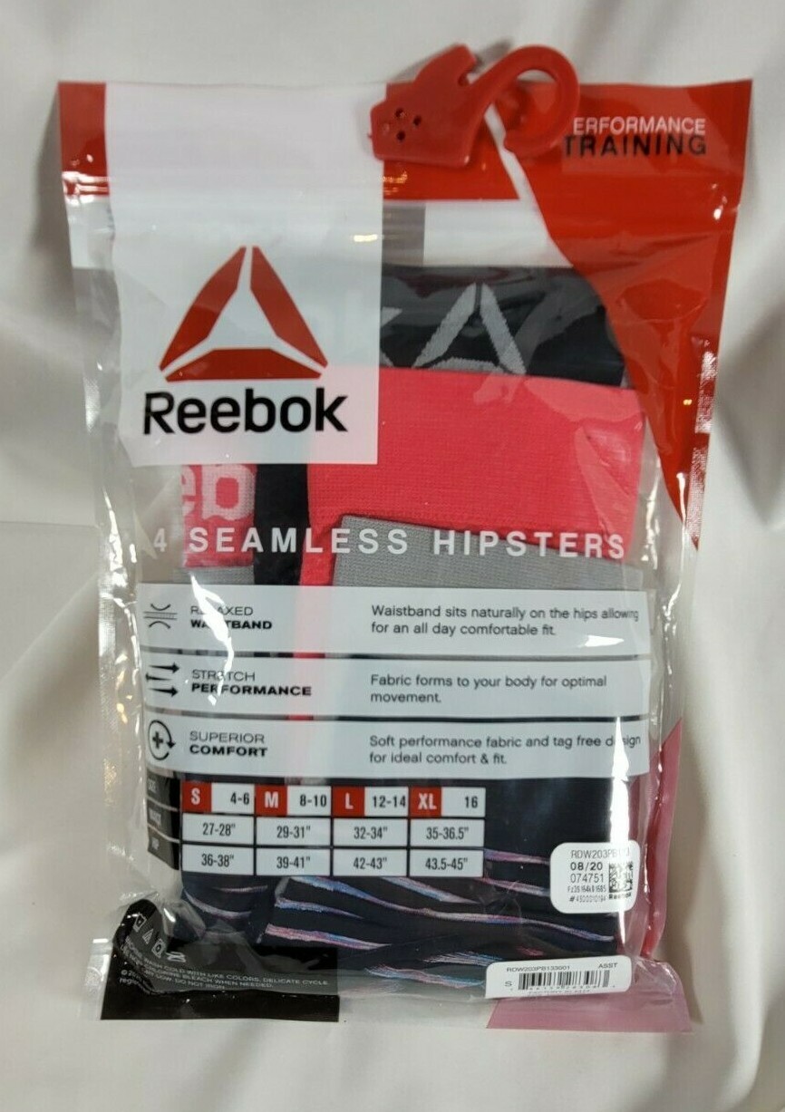 Reebok 4 Pk Seamless Hipsters Performance Training S Black Pink Gray SHIPS FREE