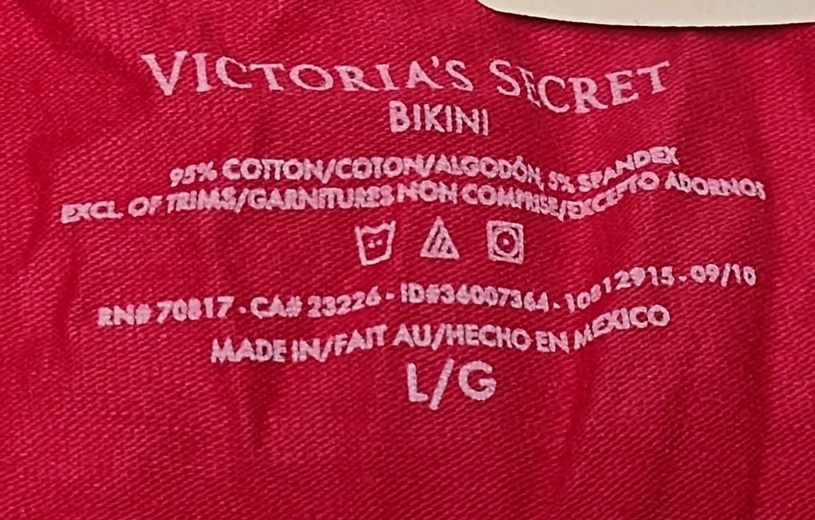 NWT Victoria’s Secret Panty Lg Bikini 95% Cotton Red Picot Metallic Thread 2010