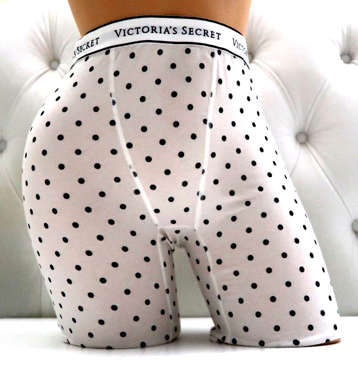 Victoria’s Secret Logo Cotton/Modal Boxer Brief Panty White Black Polka Dot NEW
