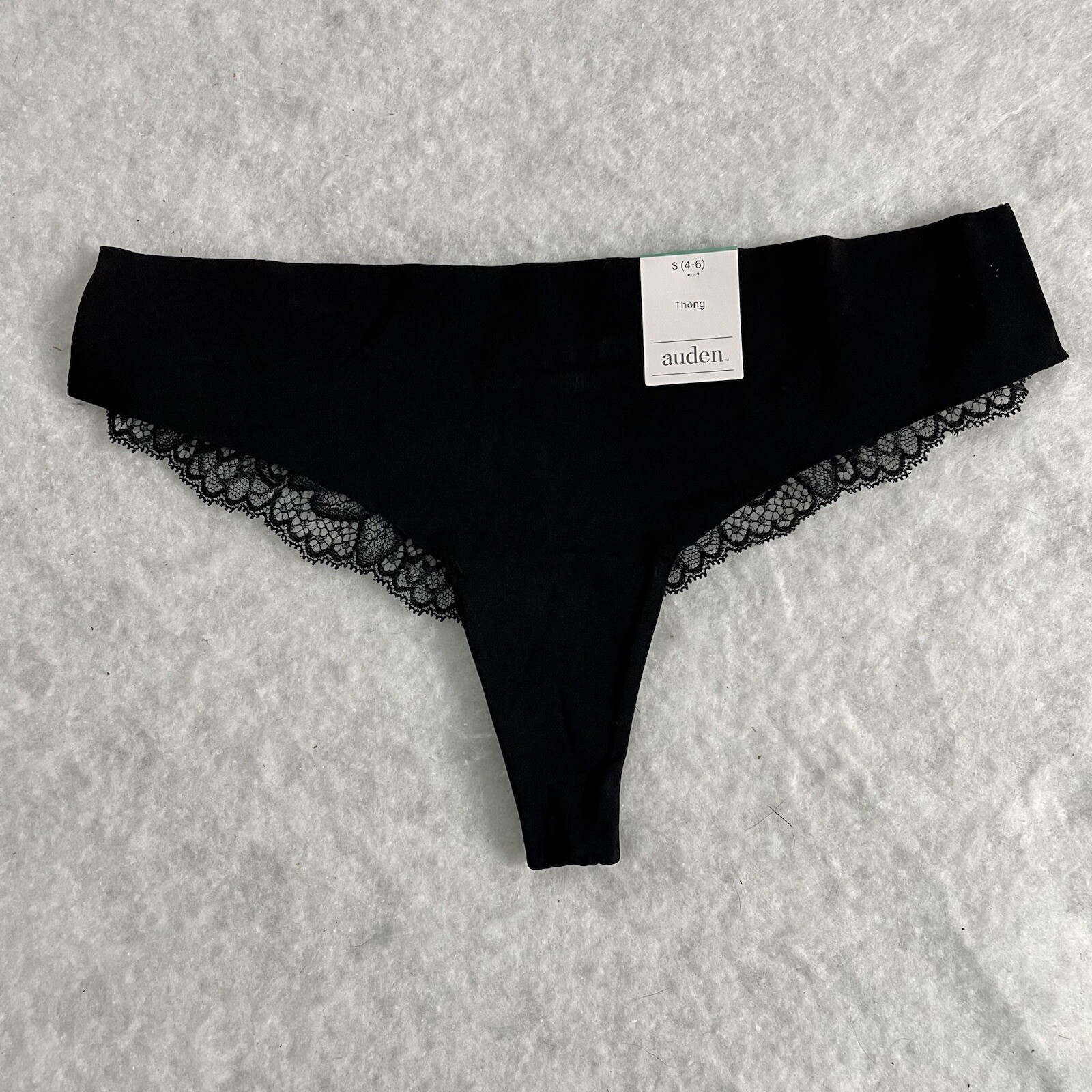 auden Women’s Black Invsible Seamless Lace Thong Panties Sz S (4-6) 4pack NWT