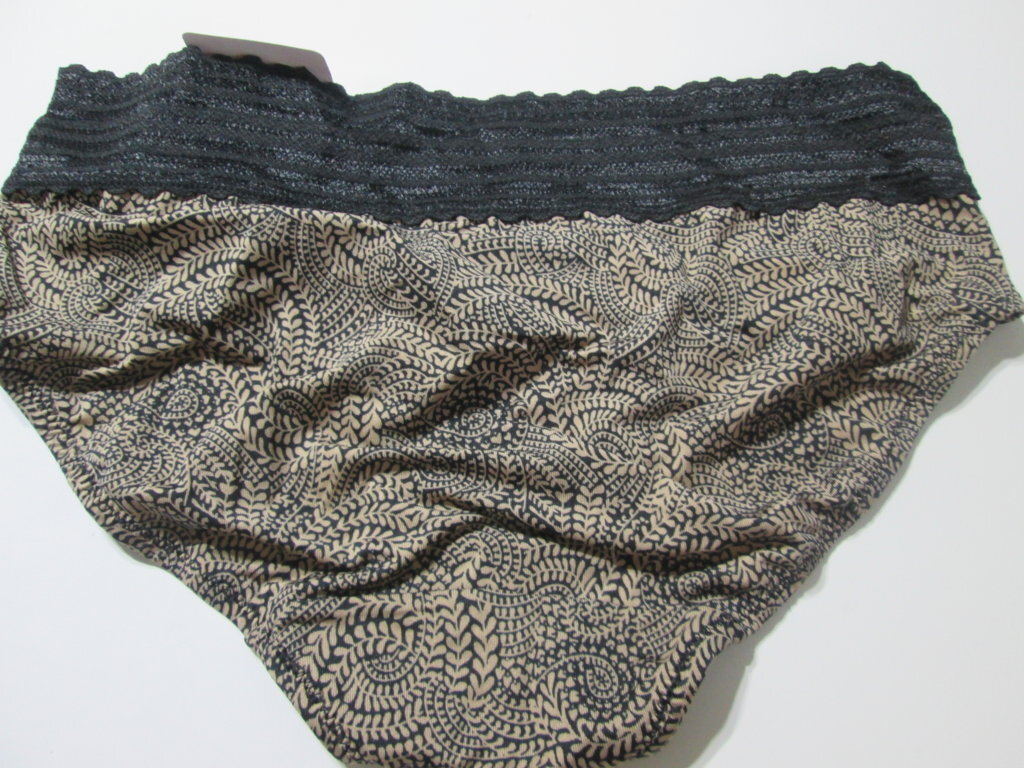 NWT Warners Womens Size M Panty Hipster Black/Brown Lace Leaf Print Lingerie