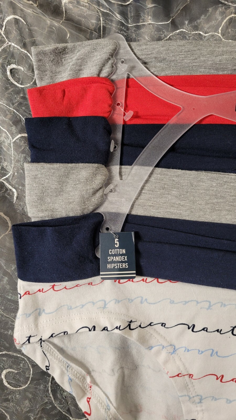 Nautica 5 Cotton Spandex Hipsters M White w/Script, Gray Navy Red SHIPS FREE!