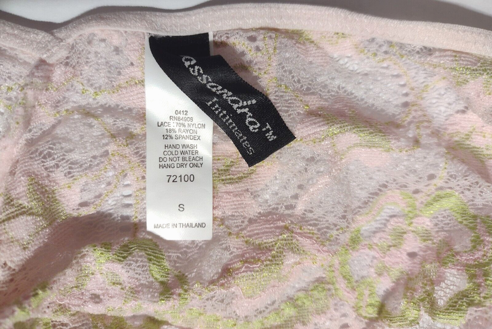 S-SMALL CASSANDRA 72100 PINK GREEN LACE HIGH CUT HIPSTER PANTIES New OLD STOCK