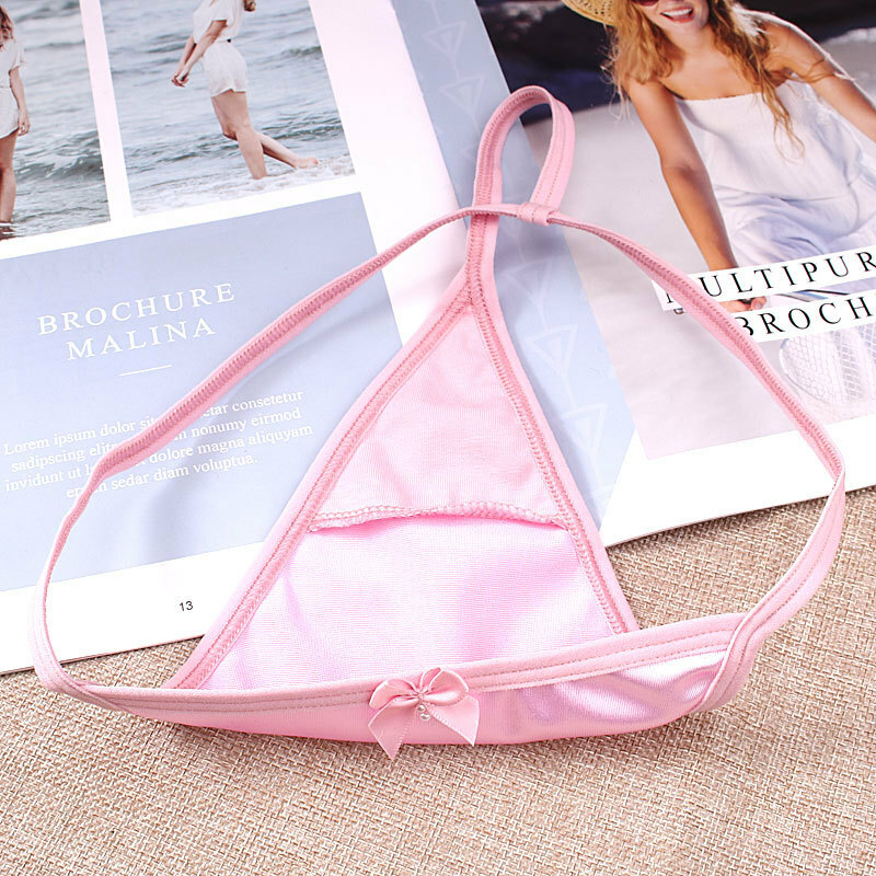 Women Satin Sexy Panties G-string Thong Low Waist Pearl Bowknot Underwear Briefs