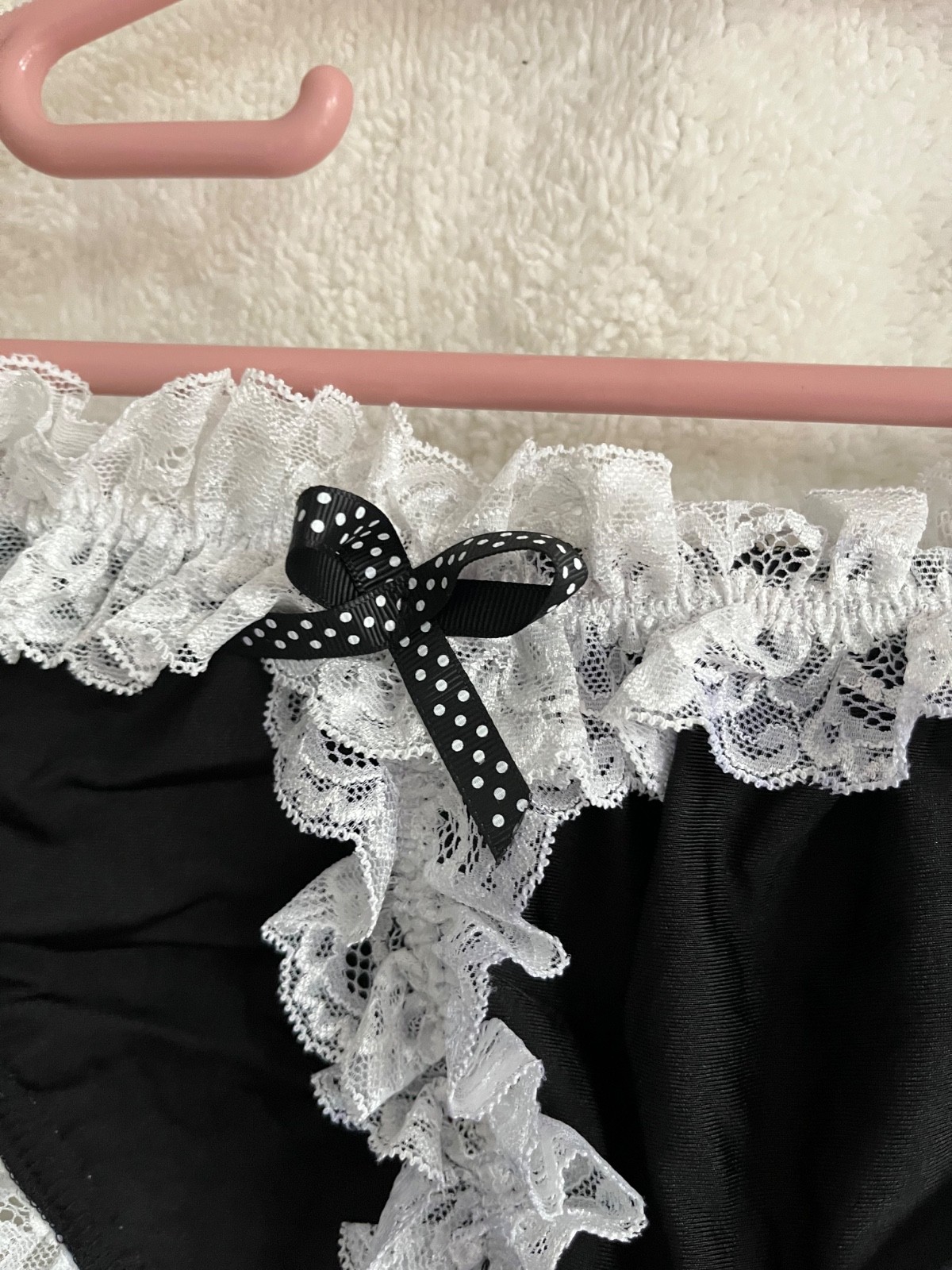 Cute Men’s Frilly Pouch Panties Silky Black Bows Nylon Sissy CD TV Size XL
