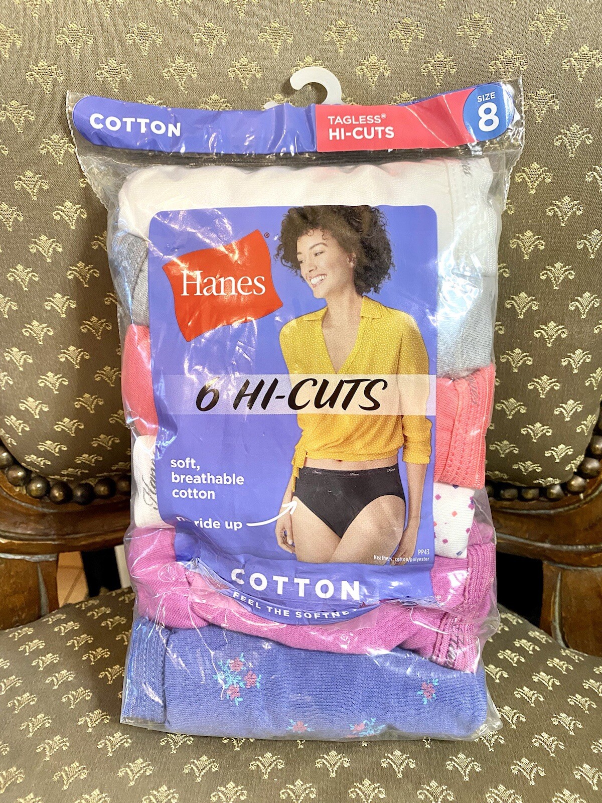 Hanes No Ride Up Cotton Hi-Cut Panties 6-Pack Women’s Underwear Sz 8 XL