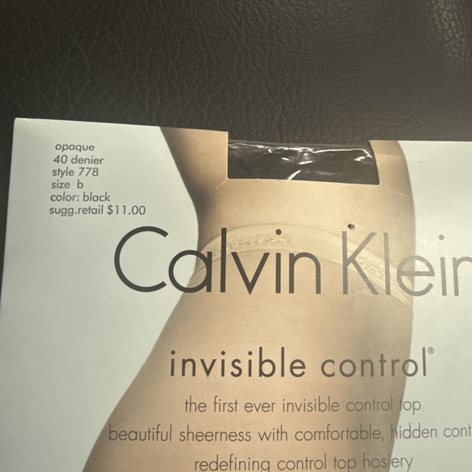 Calvin Klein Invisible Control Top Sheer Panty Hose SizeB Opaque Black 40 Denier