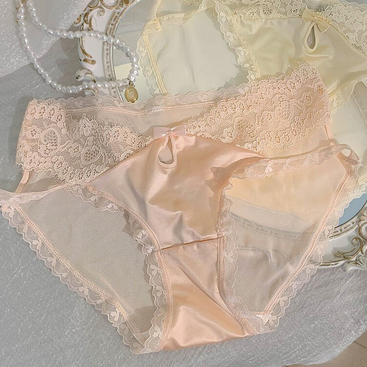 4 Pack Lot Sexy Womens Satin Panties Briefs Sheer Lace French Underwear Lingerie